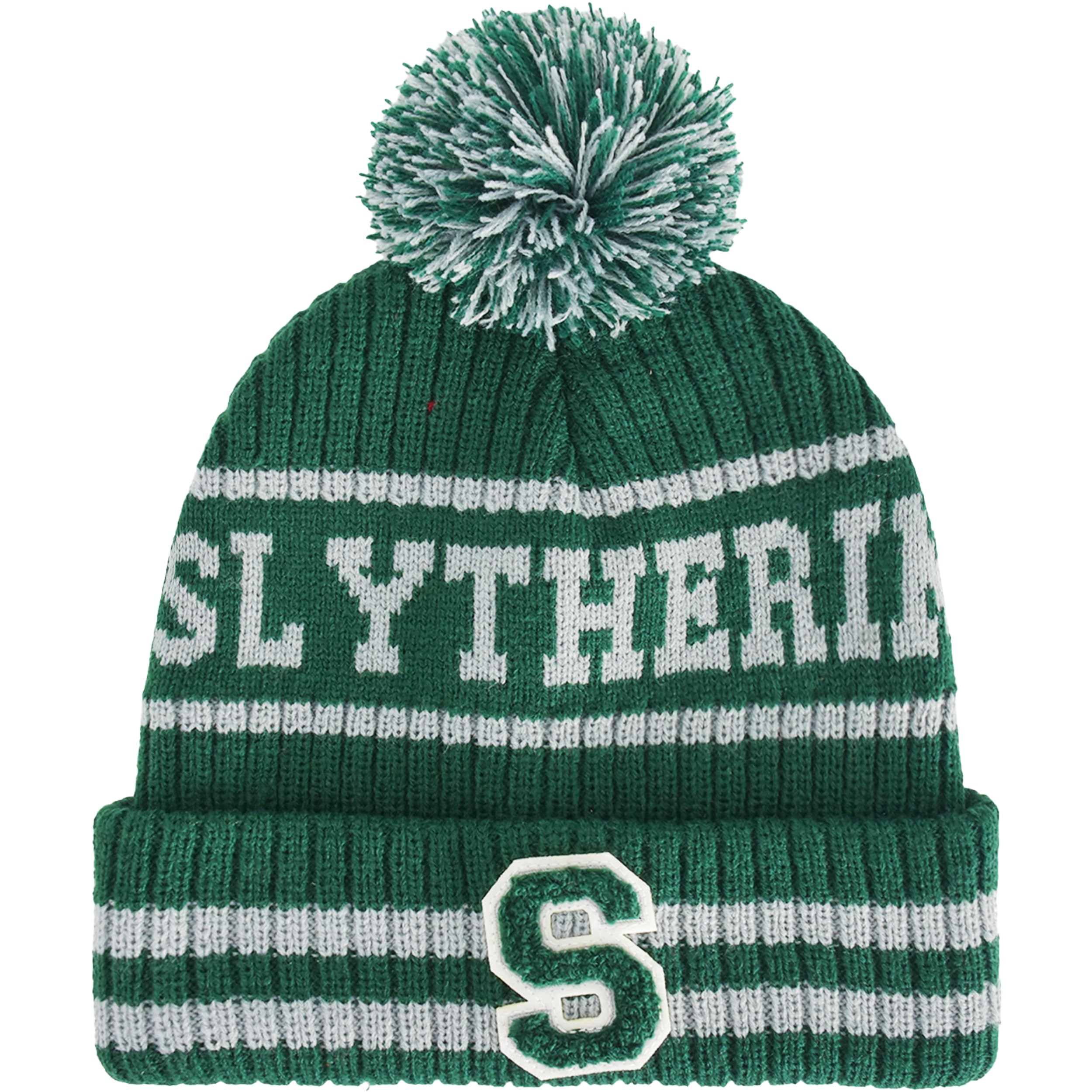 Concept One Harry Potter Beanie Hat, Hogwarts Collegiate Winter Knit Cap with Cuff and Pom, Slytherin, One Size