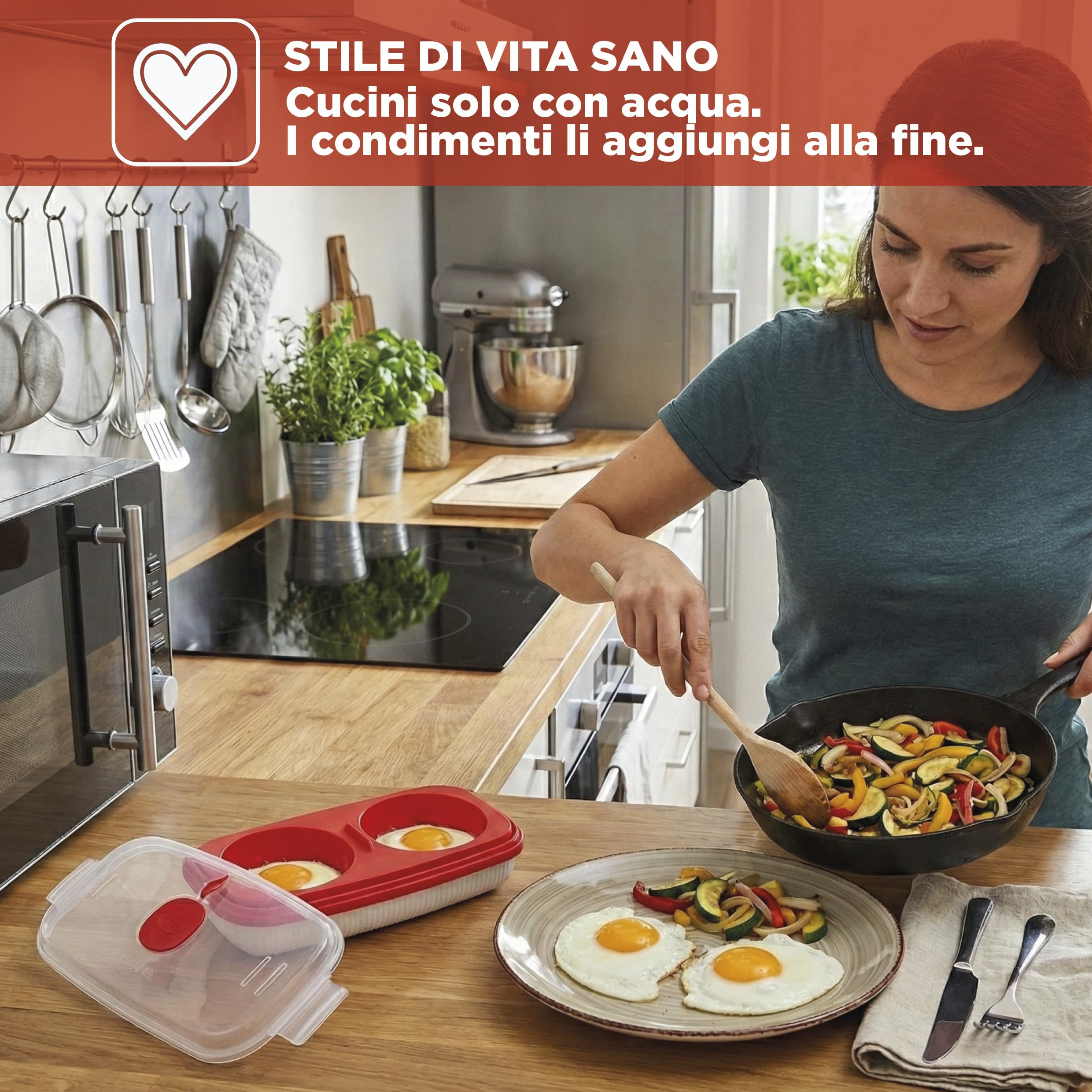Snips Cuoci Uova, Frittata & Omelette per microonde, 0,75 LT, Colore Bianco, Contenitore per microonde, 24 x 12,5 x 6 cm, Made in Italy