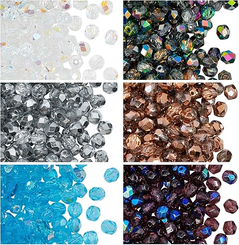 Cuentas de vidrio facetado checo pulidas al fuego redondas de 0236in Seis colores Total 300 piezas Juego 6SFP616 6FP002 6FP003 6FP007 6FP008 6FP049