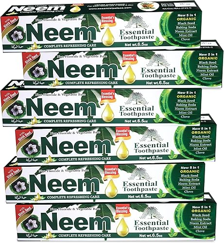 NEEM ESSENTIAL PASTA DE DIENTES Nueva Fórmula 5 en 1 Paquete de 6