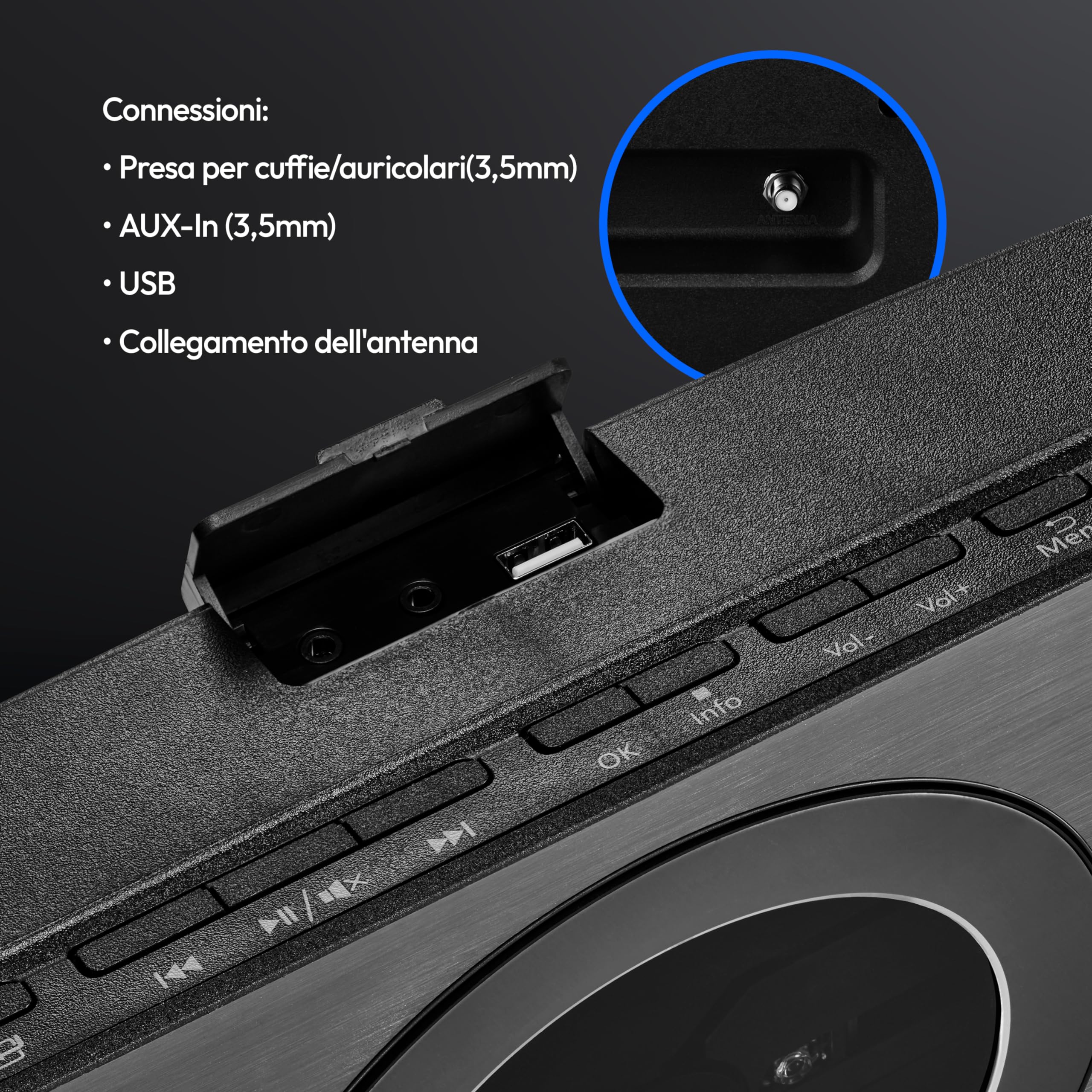 MEDION Radio Internet con lettore CD WLAN DAB+ Spotify Connect FM MP3 USB Bluetooth display a colori sistema compatto verticale