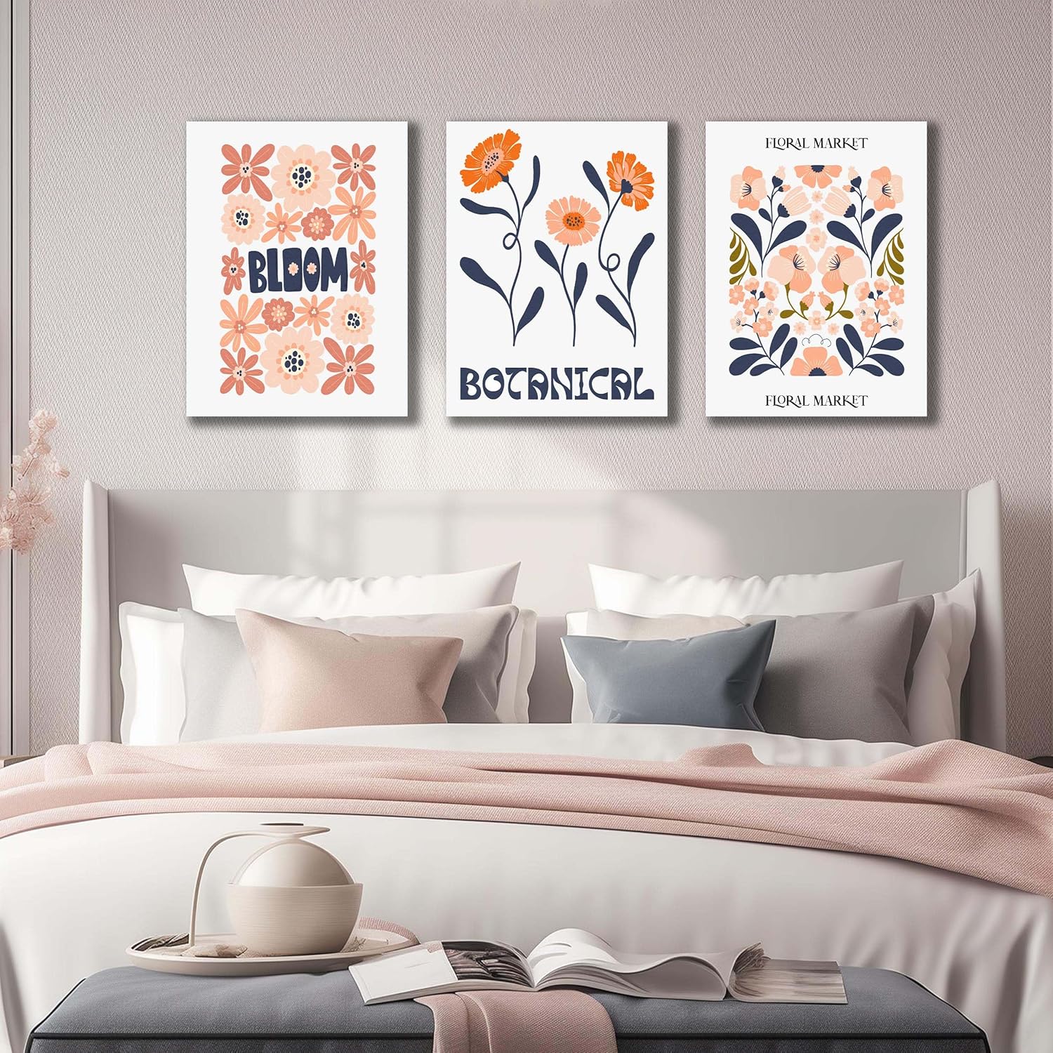 SKYRISE Floral Canvas Wall Art Set of 3, Rustic Botanical Canvas Paintings Prints ArtWork for Living Room, Vintage Flower Pictures for Farmhouse Dining Room Hallway Bedroom Wall Decor 12"x16"