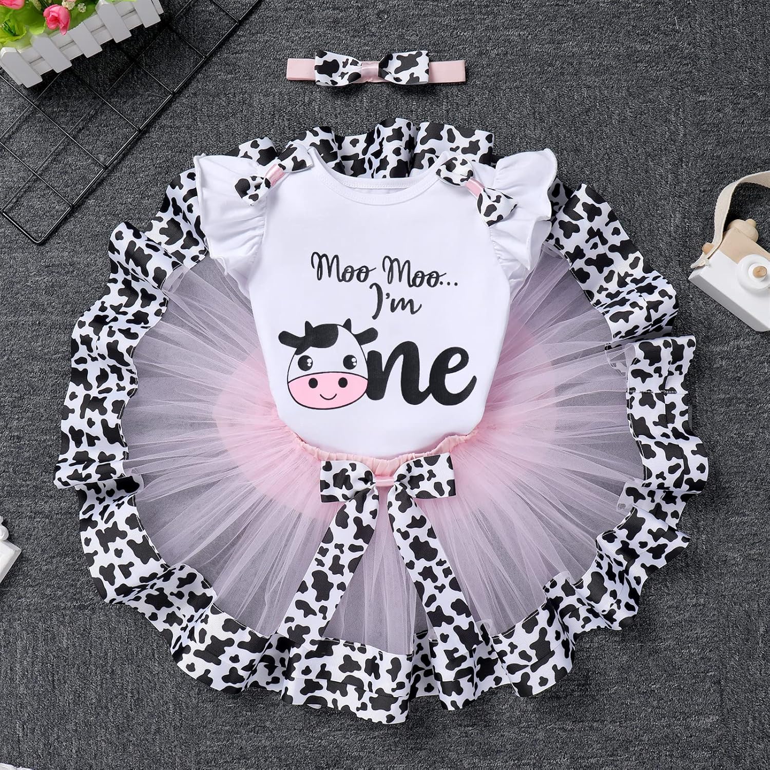 Baby Girl 1st Birthday Outfit Farm Cow Ladybug Romper Tutu Skirt Headband Christmas Bee Cake Smash Photo Shoot Clothes - Image 2