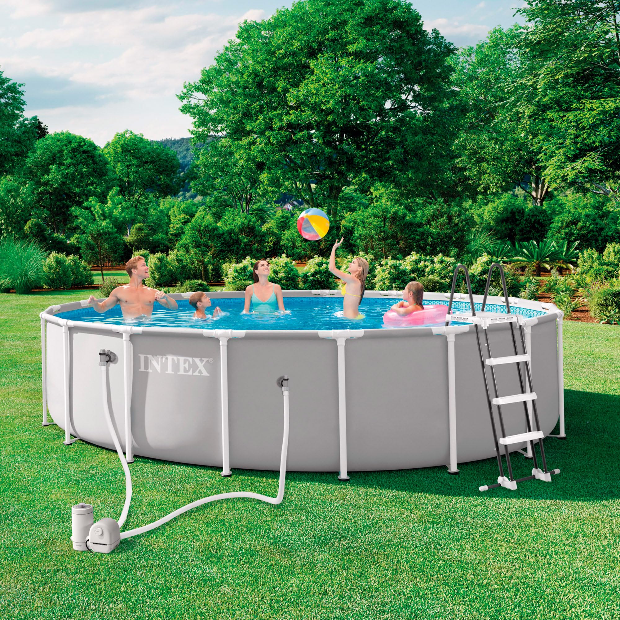 Intex 26732ND 5.49m x 1.22m Prism Frame Premium Pool Set (Includes Filter Pump, Safety Ladder, Ground Cloth, Pool Cover)