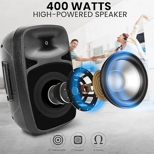 Miniatura 10 de Pyle Altavoz PA inalámbrico Bluetooth  500 W de rango completo de 15 pulgadas activo + sistema de audio BT pasivo para exteriores con luces de