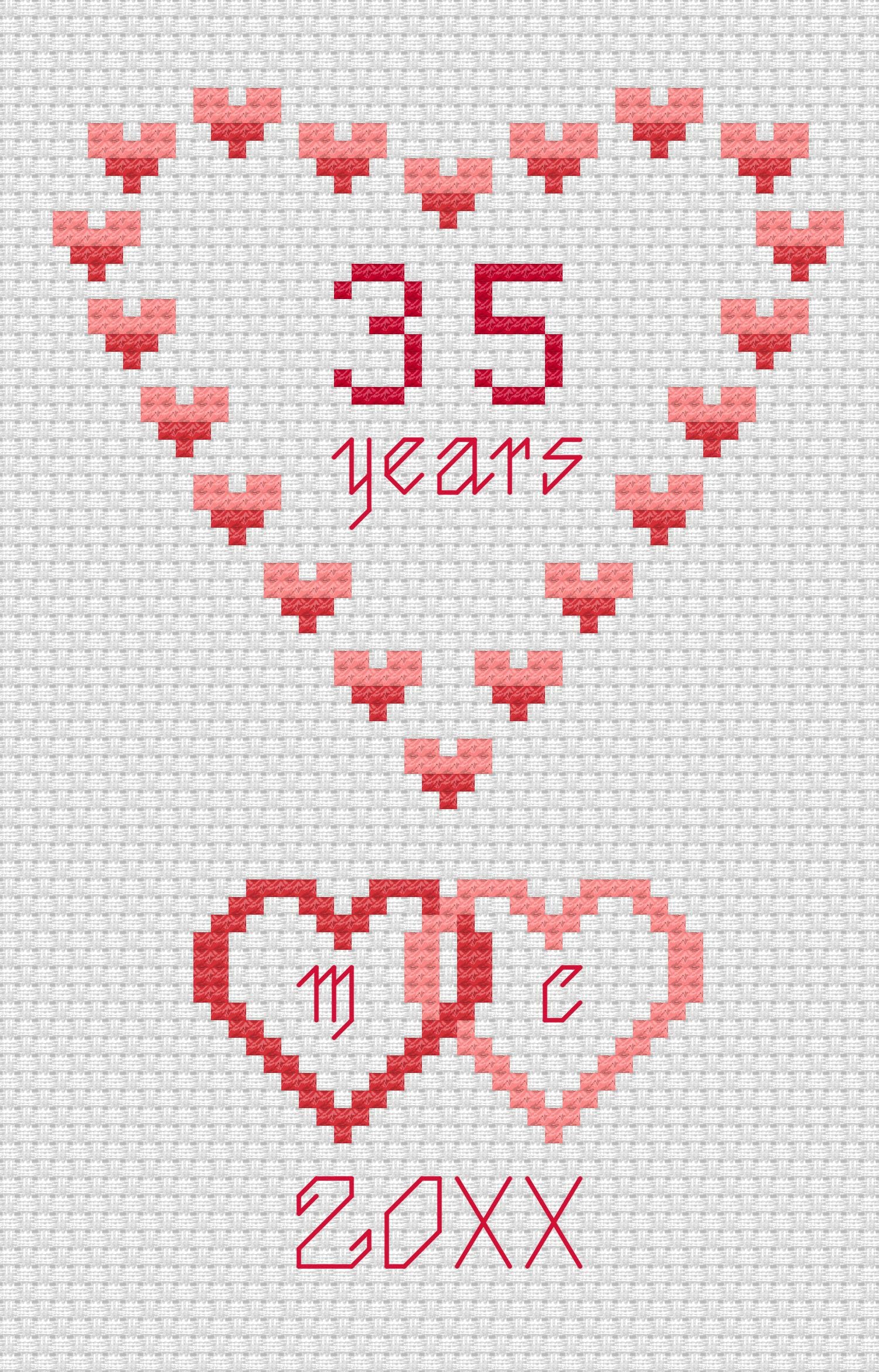 Florashell Needlecrafts Coral Wedding Hearts Anniversary Cross Stitch Card Kit