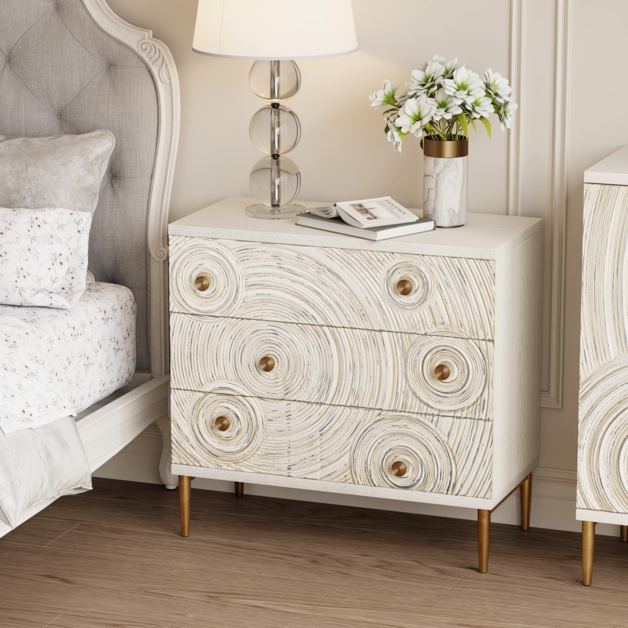 white and gold french provincial dresser Classical White French Provincial Dresser Armoire Painted With Victori –  Old to New Furniture main image 0