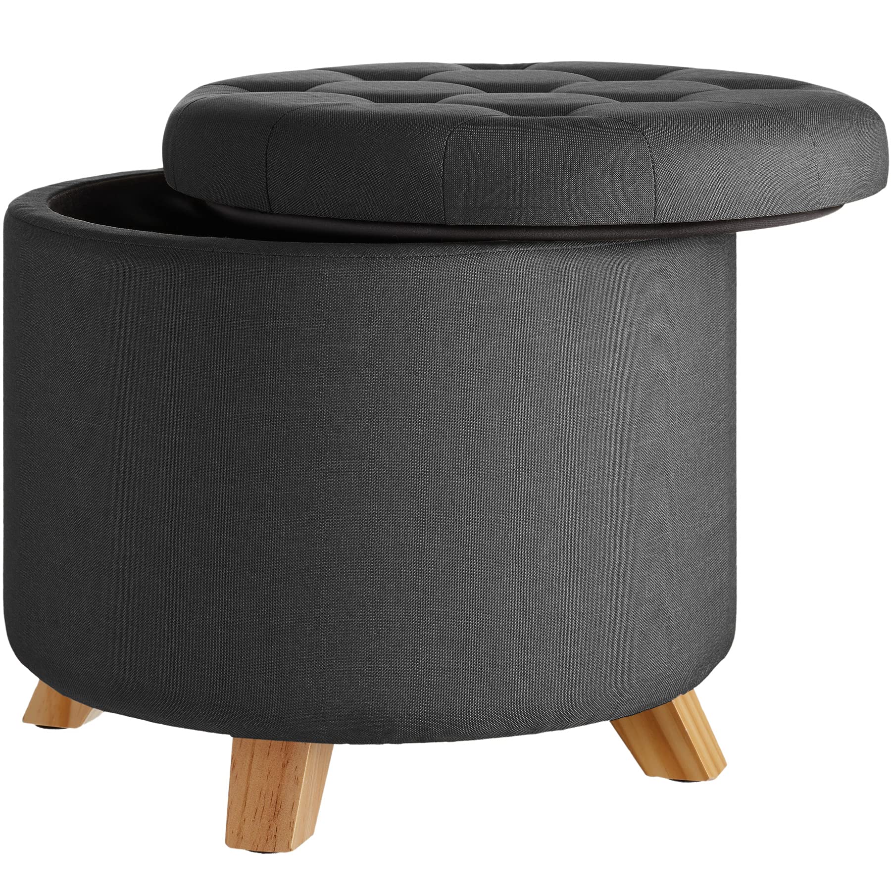 TecTake® Puff Almacenaje con Acolchado Efecto Lino, Patas de Pino con Fieltro, Ideal como Puff Salon en Dormitorio, Taburete Reposapies o Taburete Tocador - 44,5 x 44,5 x 41,5 cm Gris Oscuro