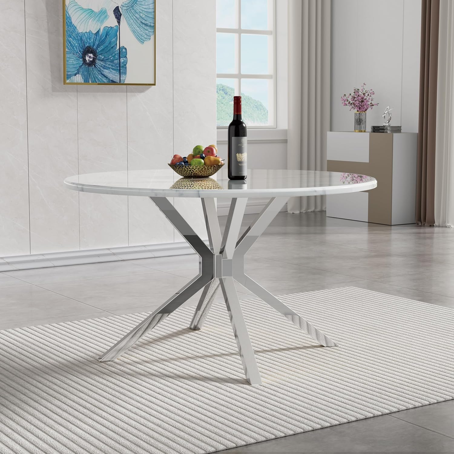 Amazon.com - Luxurious Round Dining Table for 4, Modern White Faux ...