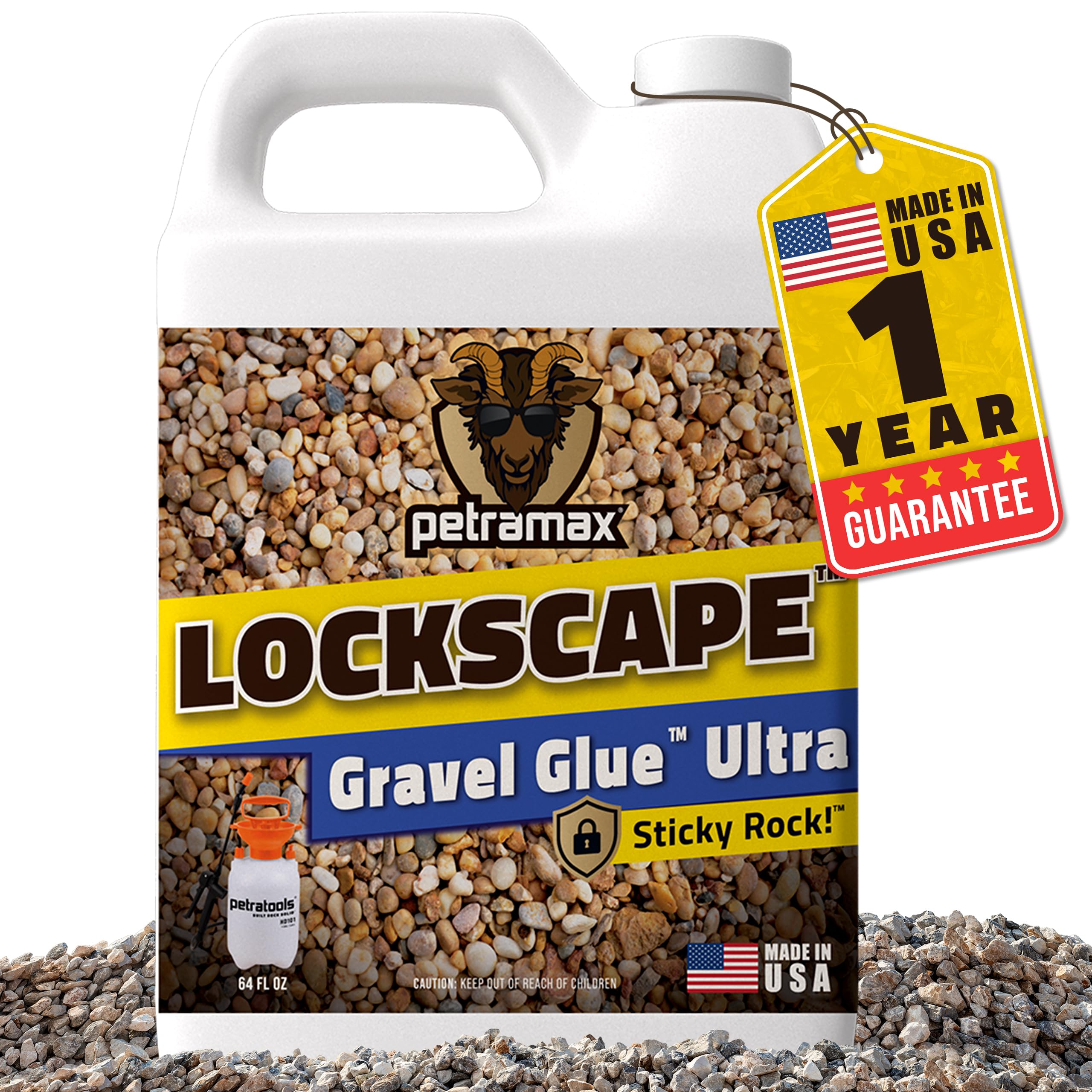 Lockscape Sticky Rock Glue for Landscaping (64 Ounce) - Super Adhesive, Non-Toxic, Easy to Apply Clear Gravel Glue for Landscaping - Decomposed Granite Stabilizer with Extensive Coverage