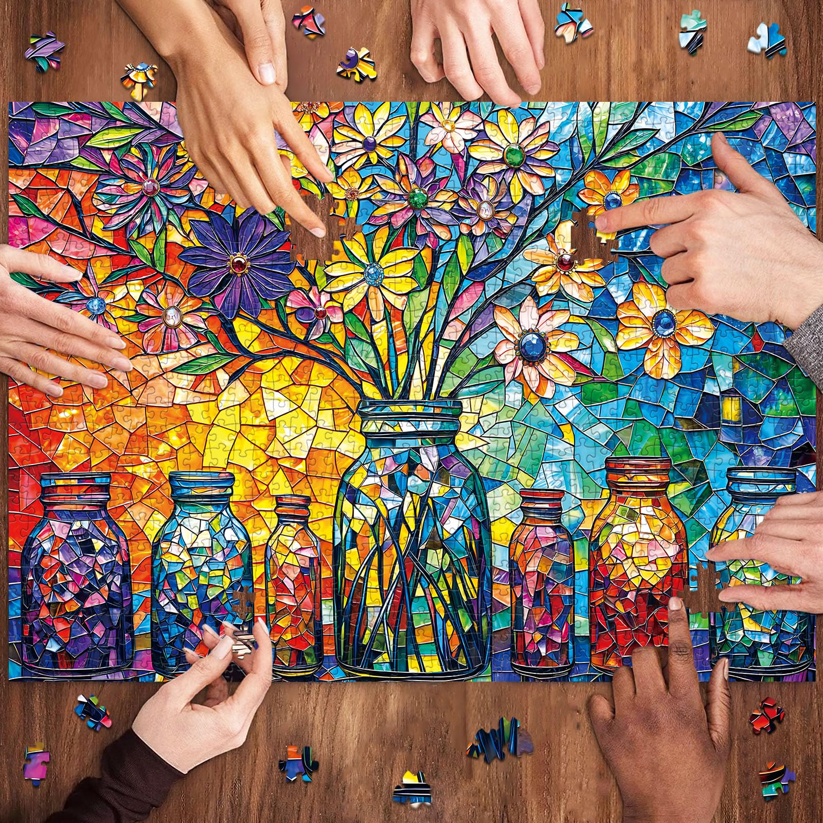 HUADADA Jigsaw Puzzles for Adults 1000 Piece Challenging Game 1000 Piece Jigsaw Puzzles for Adults Family Decoration Puzzle Gifts-Glass Flower - Image 3