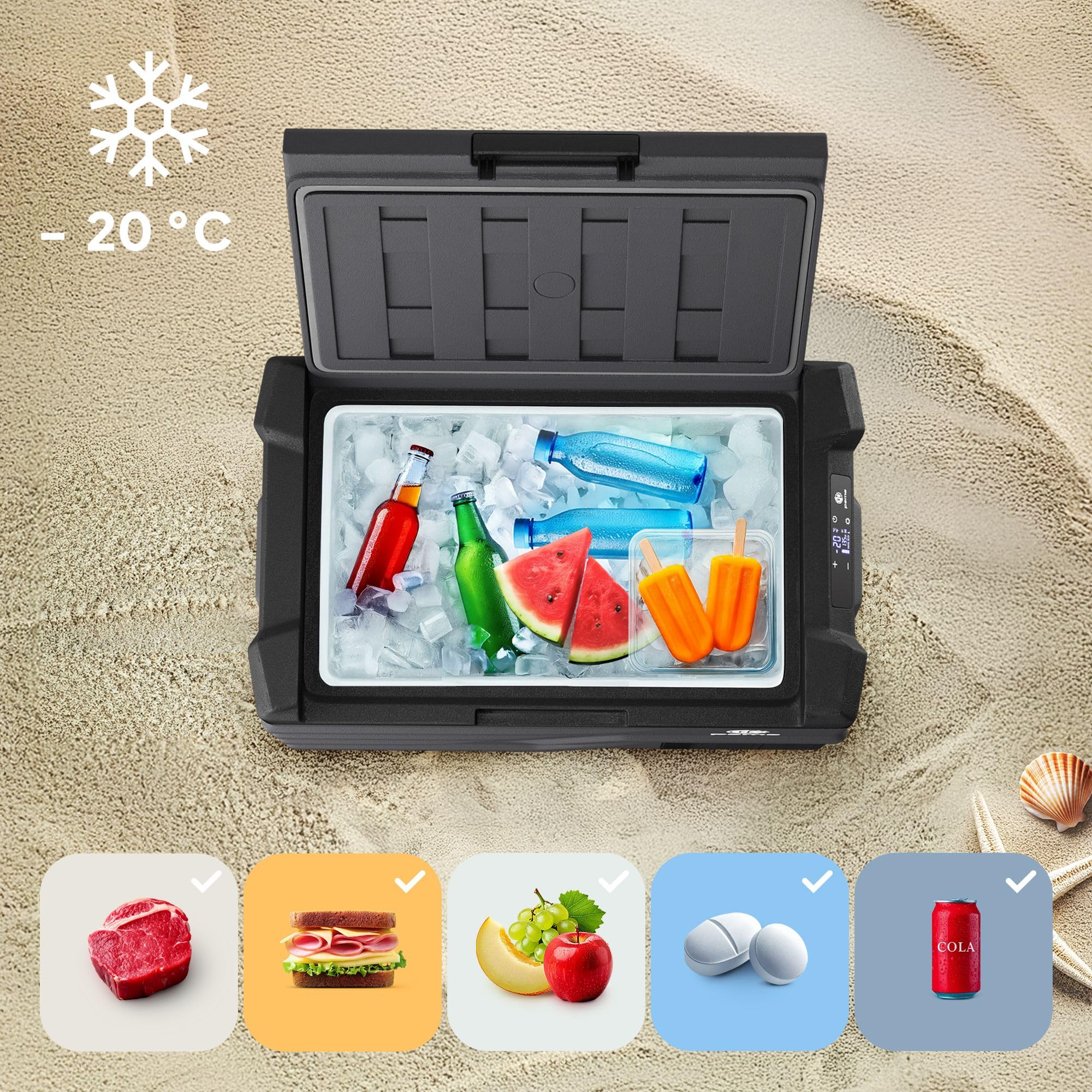 Peme Kühlbox Auto Kompressor Elektrisch Camping Kühlschrank Tragbar 35,3L 12V 24V 220-240V LCD Display