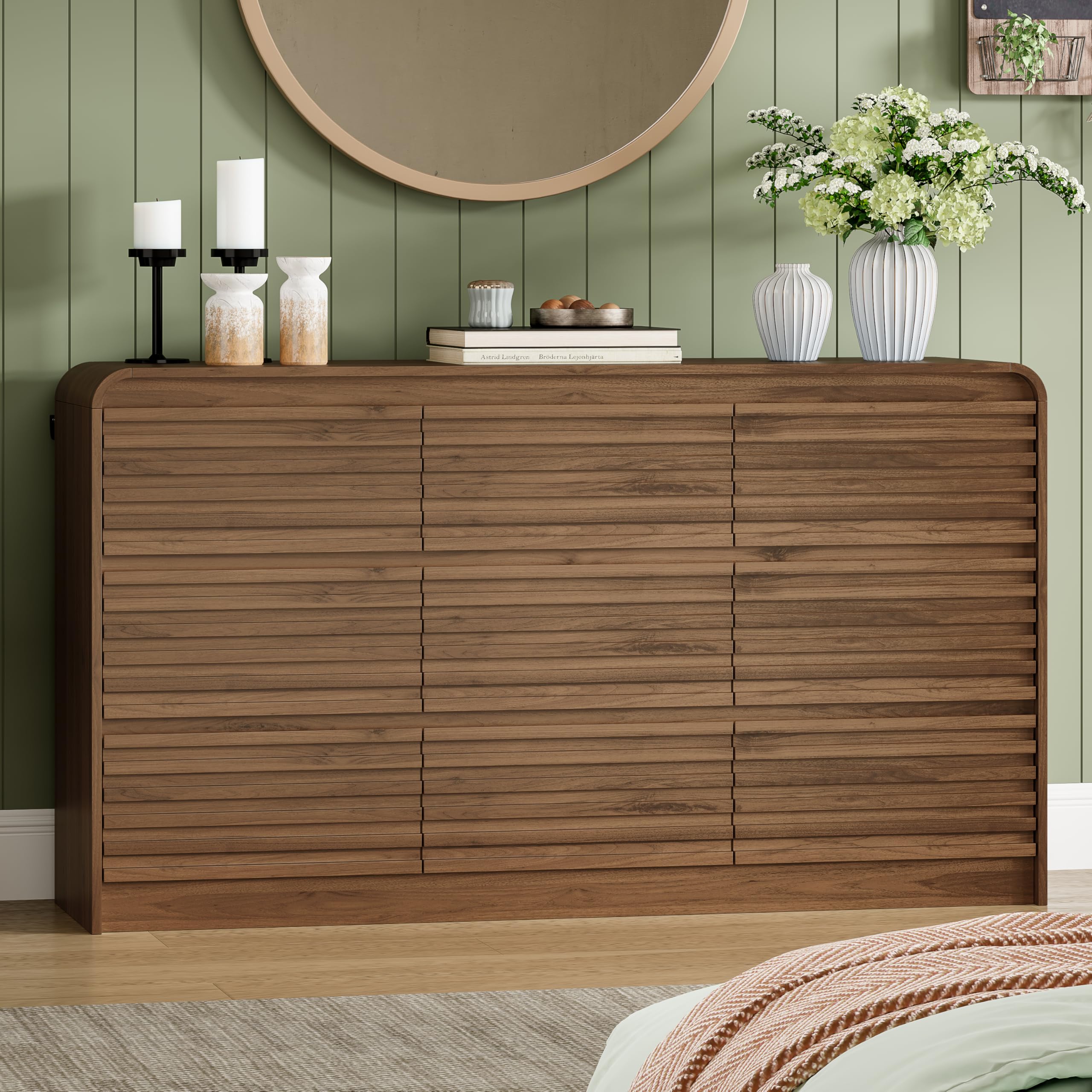 Walnut 9 Drawer Dresser for Bedroom,Wide Chest of Drawers,Clothes Storage