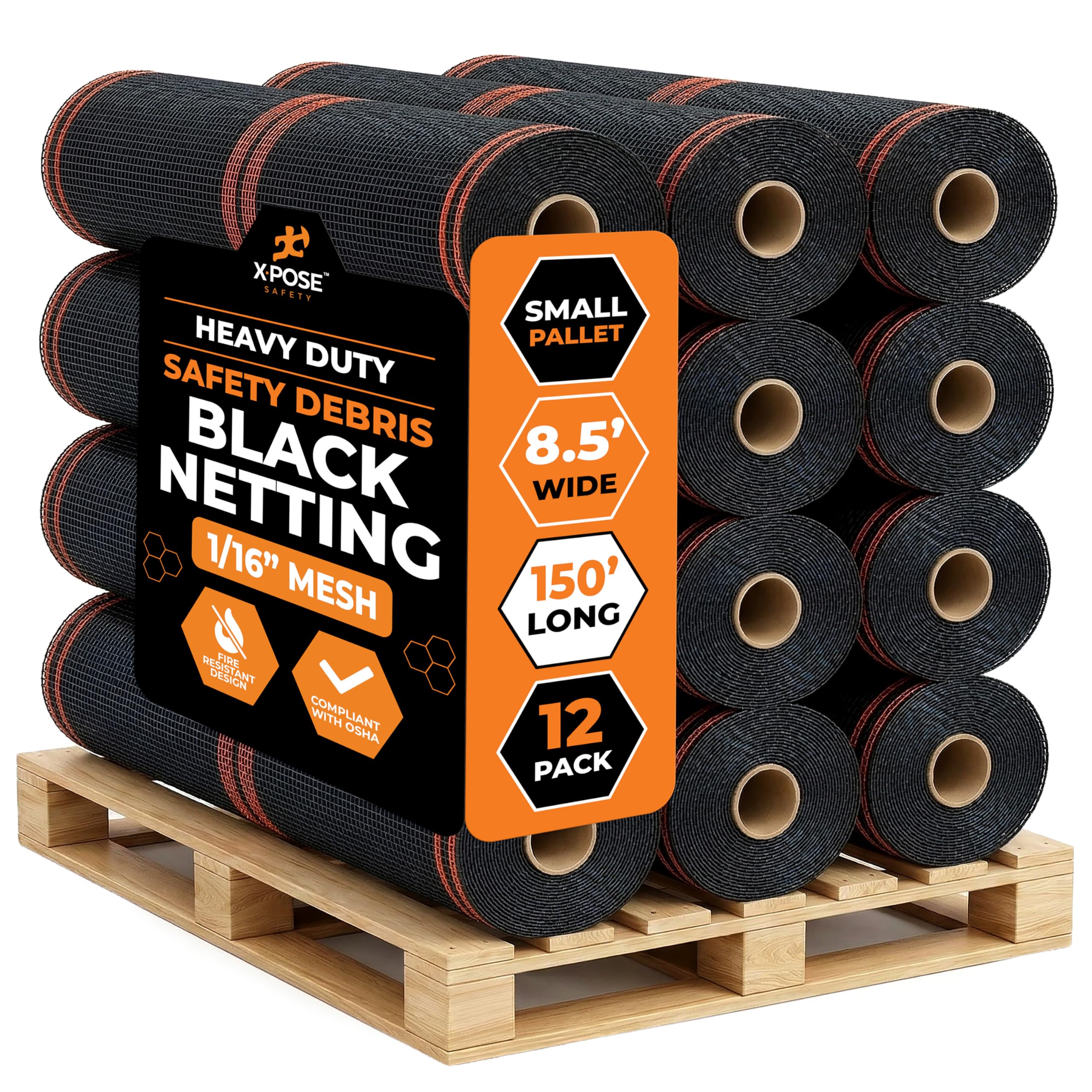 Xpose Safety Debris Netting for Construction – 8.5’ x 150’, 1/6"
