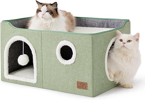 Miniatura 24 de Bedsure Camas para gatos de interior – Cueva grande para gatos para casa de gatos con bola esponjosa para colgar y almohadilla para rascar, Negro