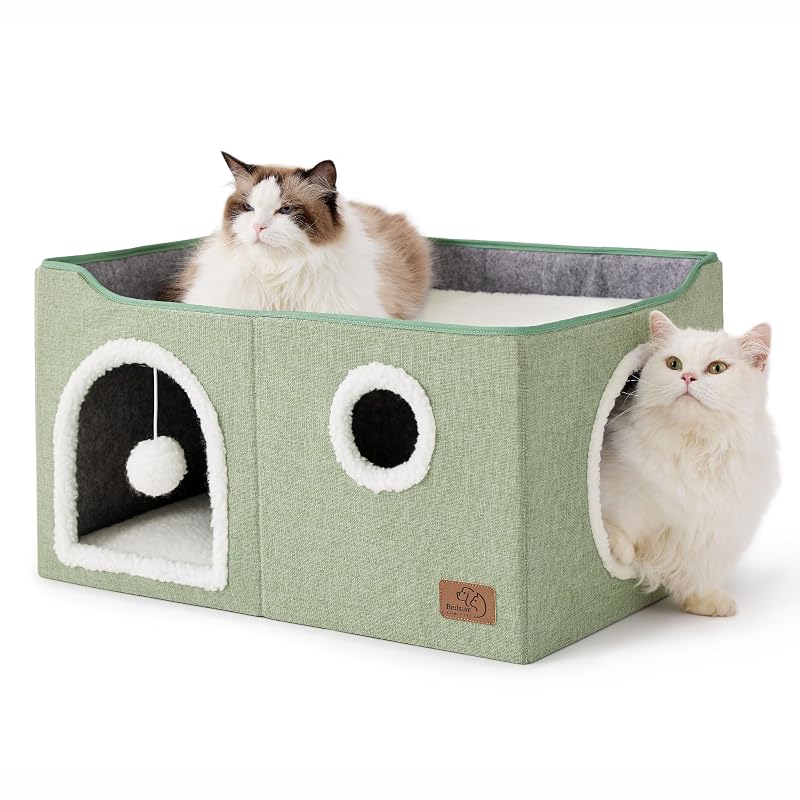 Casa para Gatos Extra Larga Bedsure com Arranhador e Bolas de Pelúcia, Green, 1 unidade