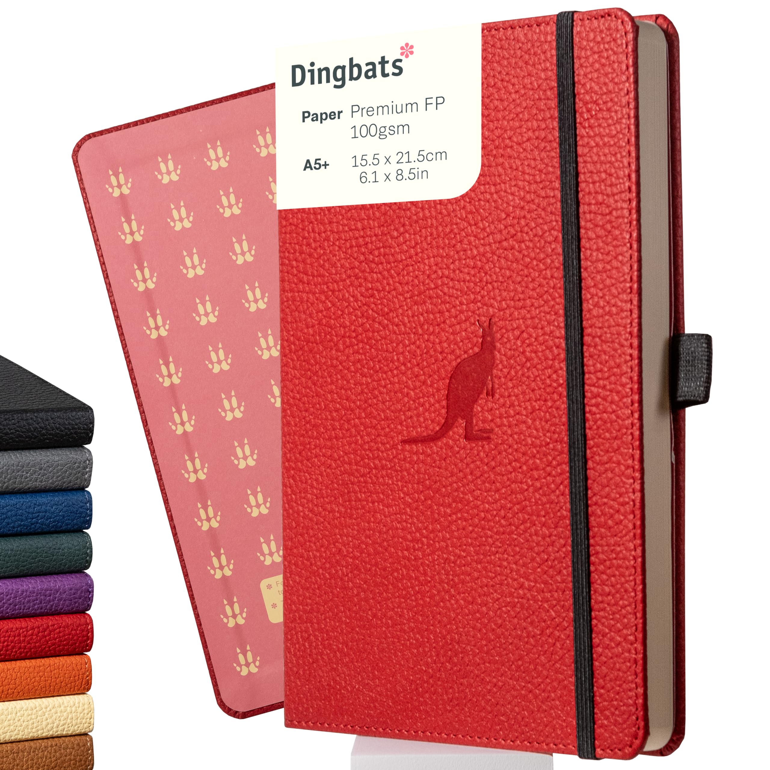 Dingbats* Wildlife Grid Writing Journal Notebook A5 - Vegan Leather Hardcover - Ideal for Work, Travel - Pocket, Elastic Closure, & Bookmark