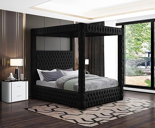 Miniatura 2 de Meridian Furniture Royal Collection Modern - Cama tapizada de terciopelo contemporáneo, tamaño Queen, color negro