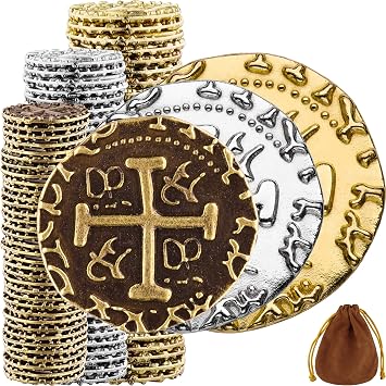 102 Bronze, Silver & Gold Metal Pirate Coins, Treasure Coin Mix Set