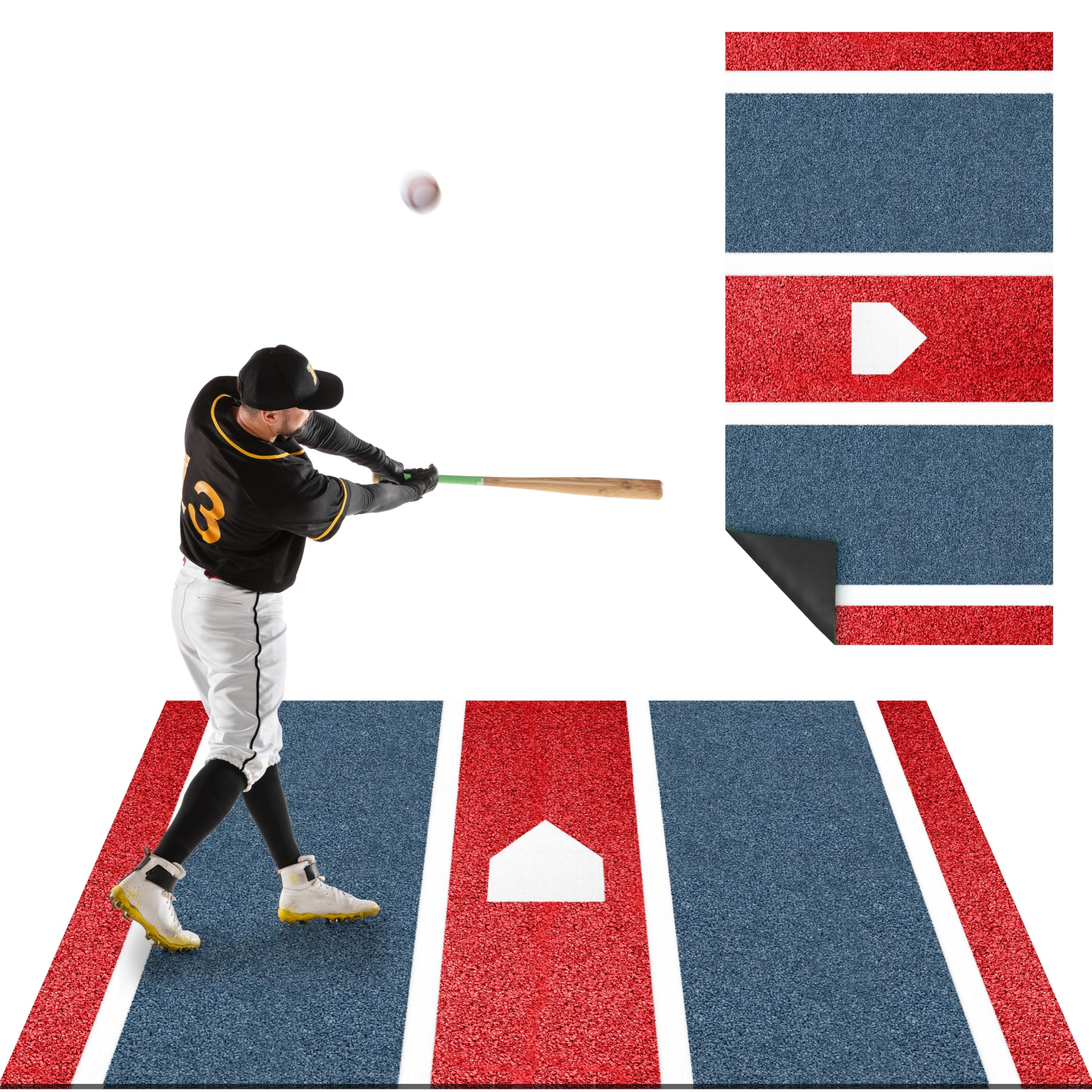 RIIFRILY Baseball Batting Mat 6.5‘X4’ Antislip Rubber Backing with Home Plate for Baseball Softball Training Indoor and Outdoor