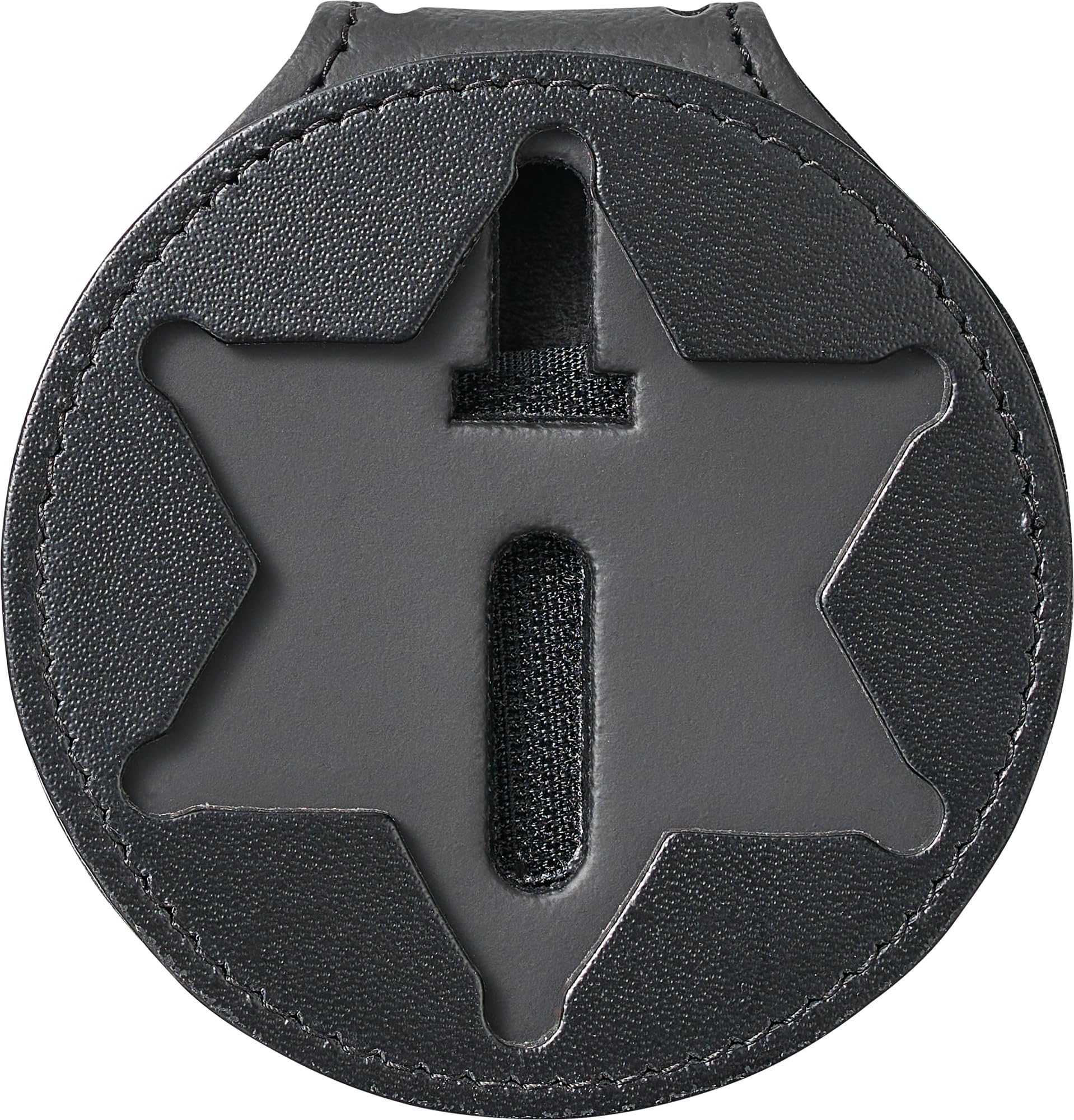 Perfect Fit Shield Wallets County of Los Angeles Sheriff Six-Point Star Belt Clip Badge Holder with Pocket and Chain (Cutout PF622), Black Leather, One Size