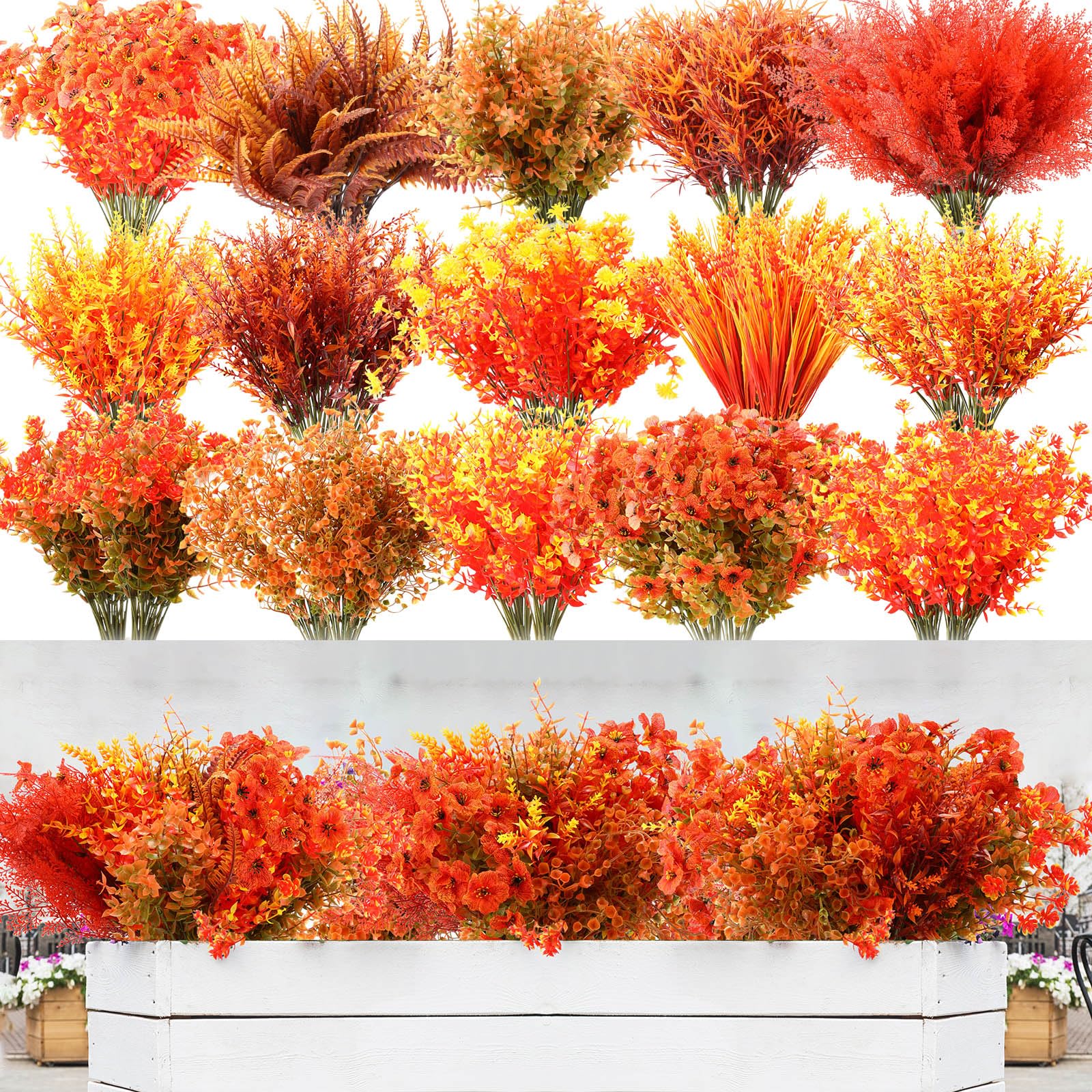 Fleurs artificielles d'automne extérieur anti-UV fausses plantes pour balcon et pot