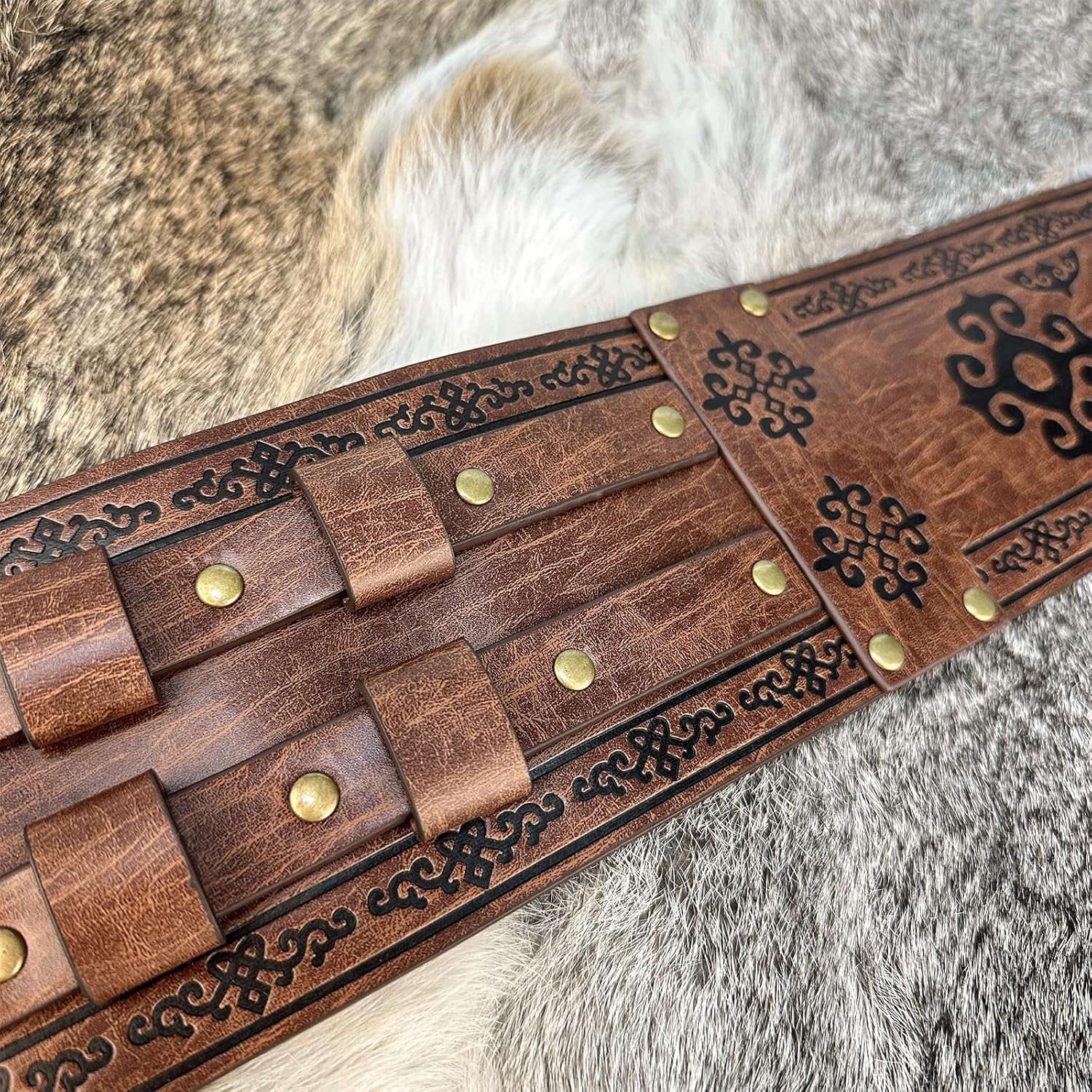 HiiFeuer Viking Wide Belt, Medieval Faux Leather Armor Belt, Knight Corset Belt, LARP Halloween Costume - Image 4