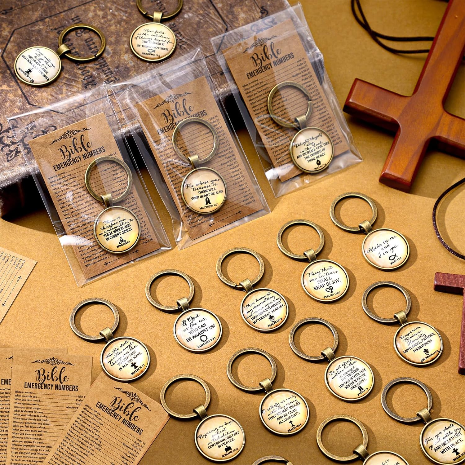 Junkin 25 Set Christian Easter Gifts Bulk Religious Keychain Bible Emergency Number Bookmark Mother's Day Church Gifts (Vintage) - Image 4