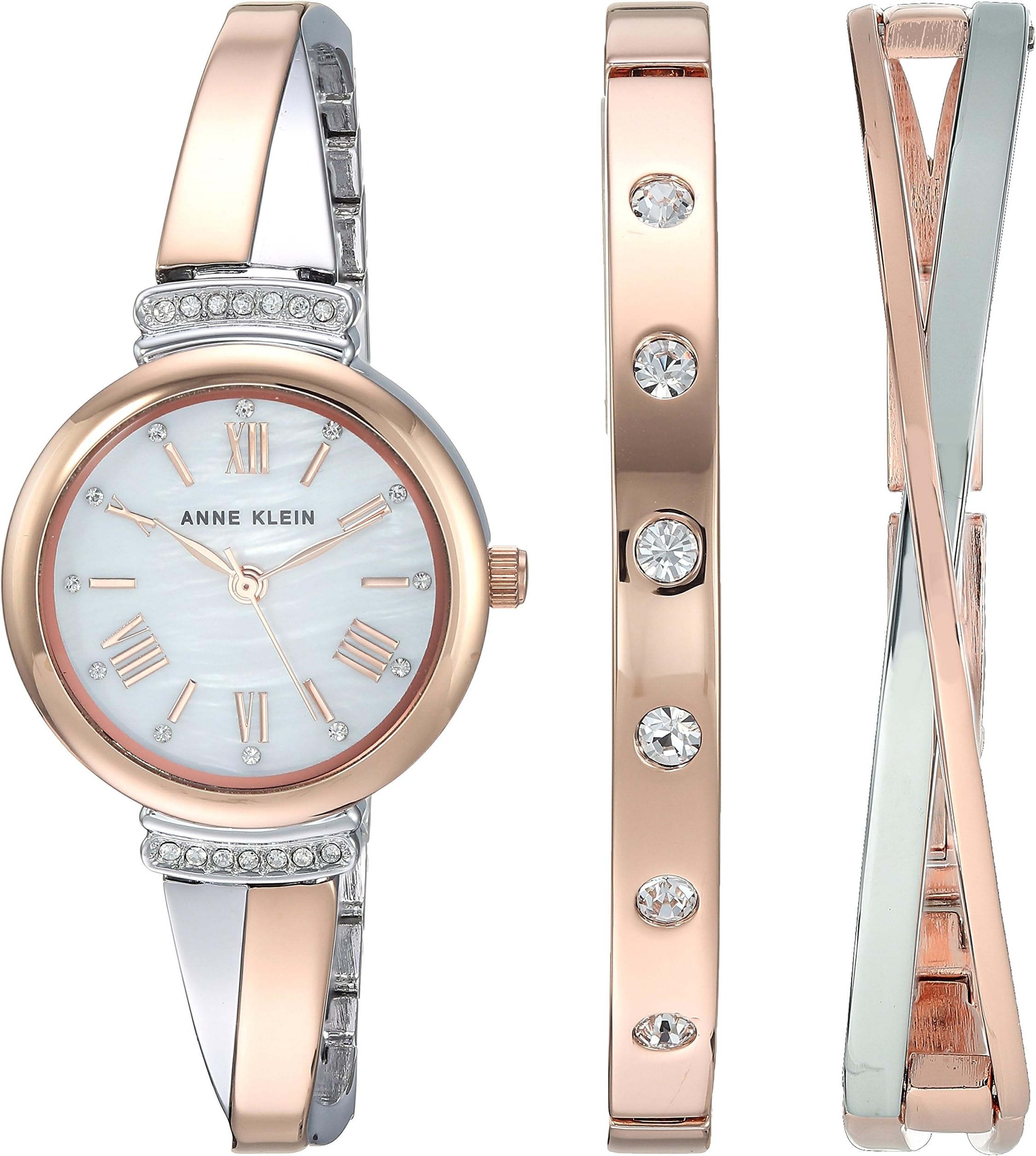 Anne Klein Women's Premium Crystal Accented Bangle Watch Set, AK/2245RTST