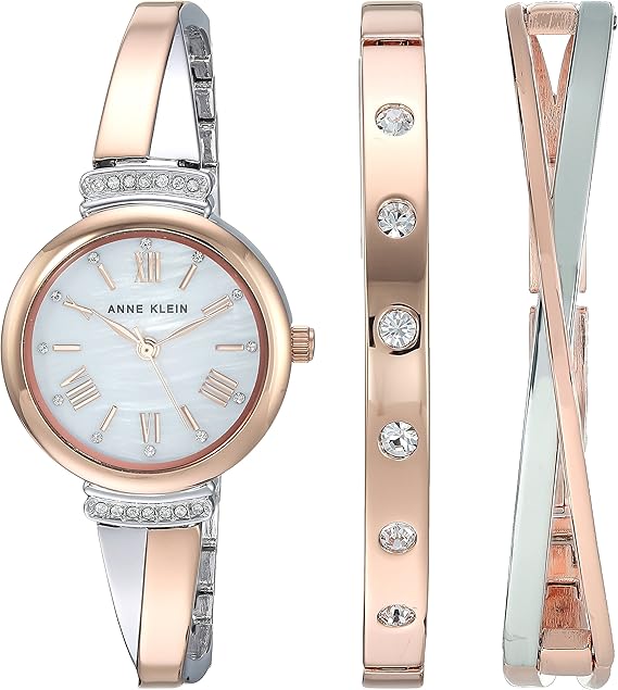 Anne Klein Women's Premium Crystal Accented Bangle Watch Set, AK/2245