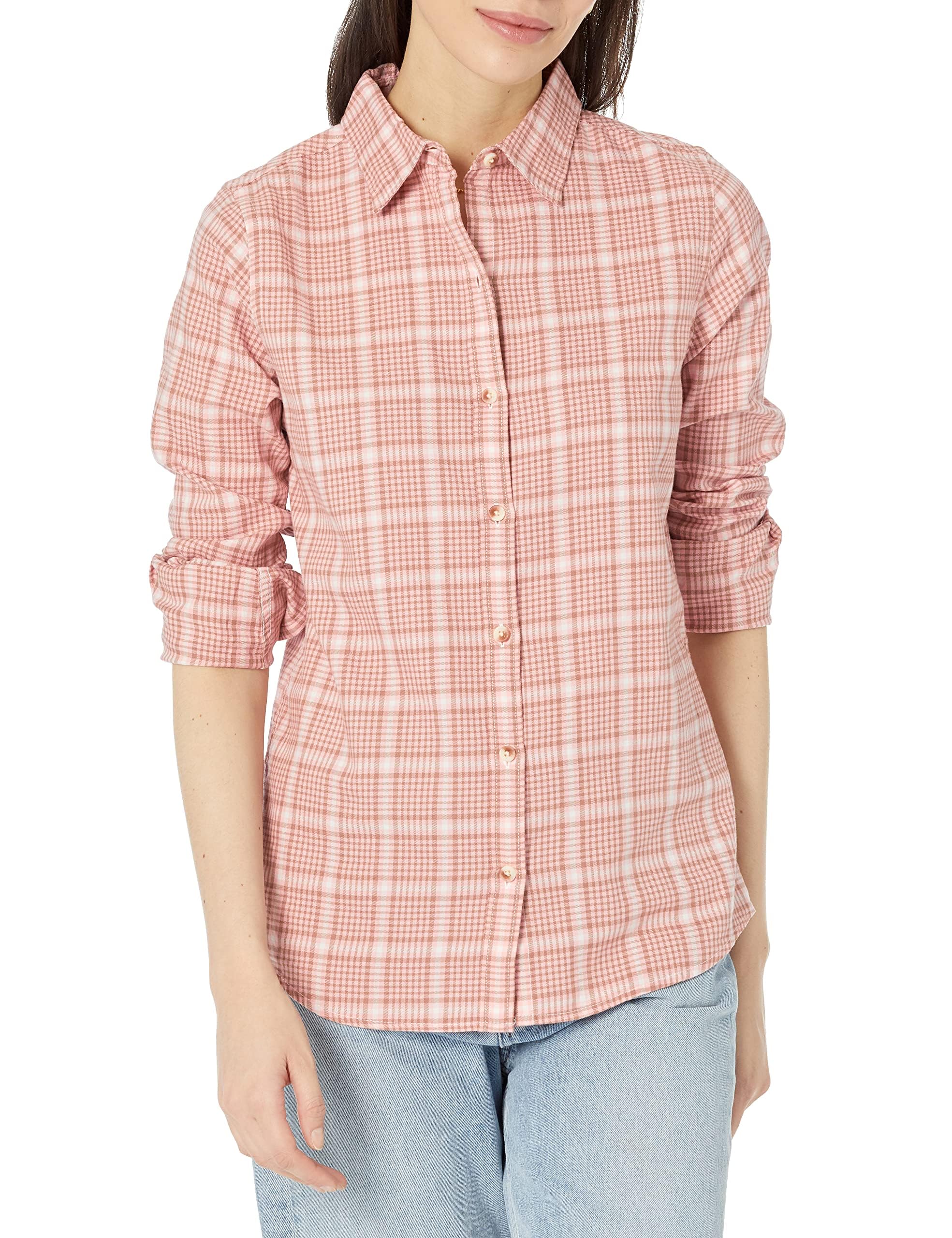 Amazon Essentials Women's Regular-Fit Long-Sleeve Lightweight Cotton Brushed Flannel Shirt