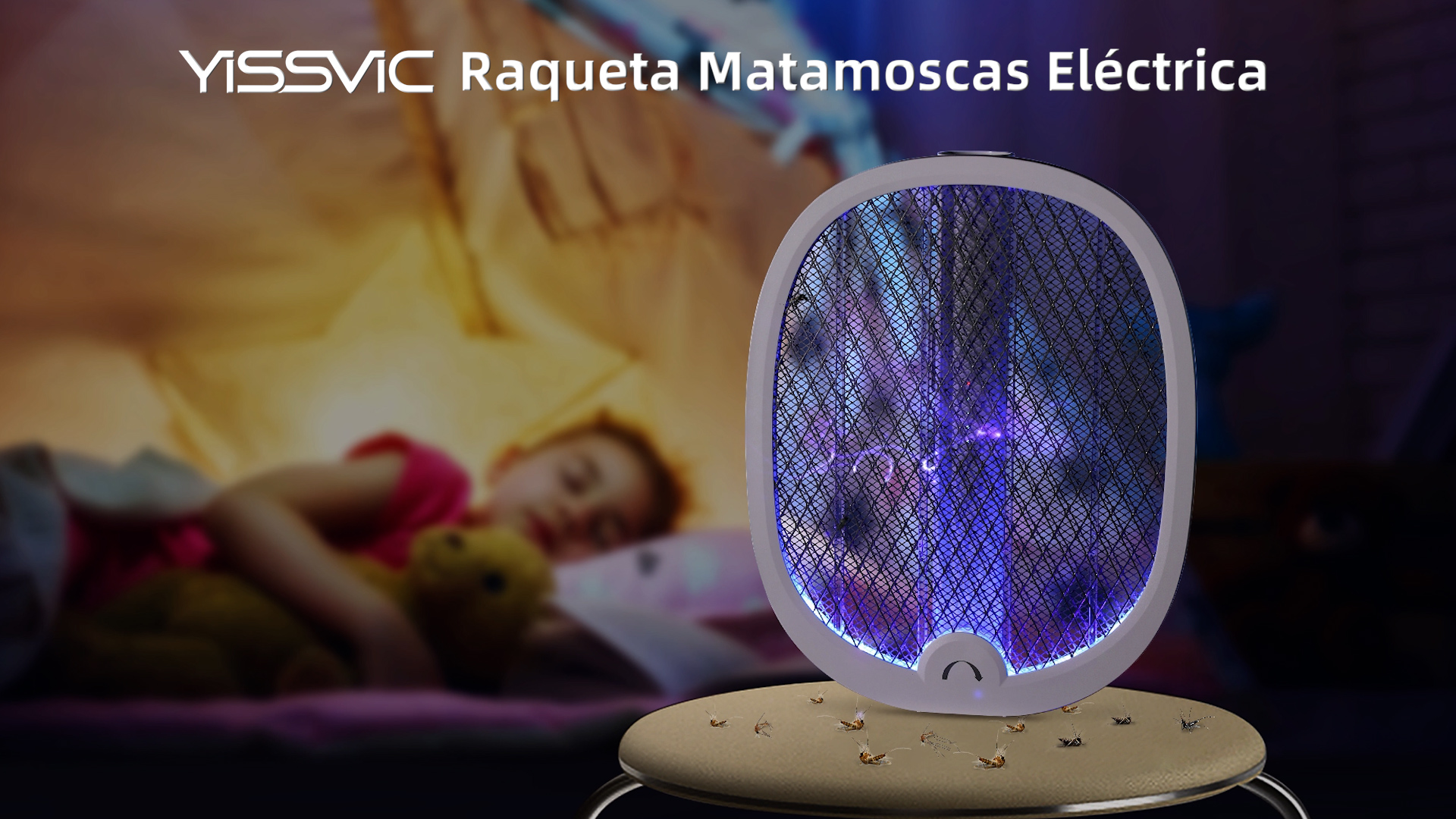 Raqueta Eléctrica Mata Mosquitos - 4000V, Plegable, Luz UV, Recargable USB-C, 1800mAh