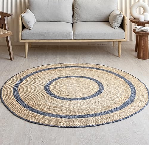 Vista 33 de HOMEMONDE Alfombra redonda de yute natural de 6 pies, tejida a mano, reversible, vintage, rústica, bohemia, respetuosa con el medio ambiente