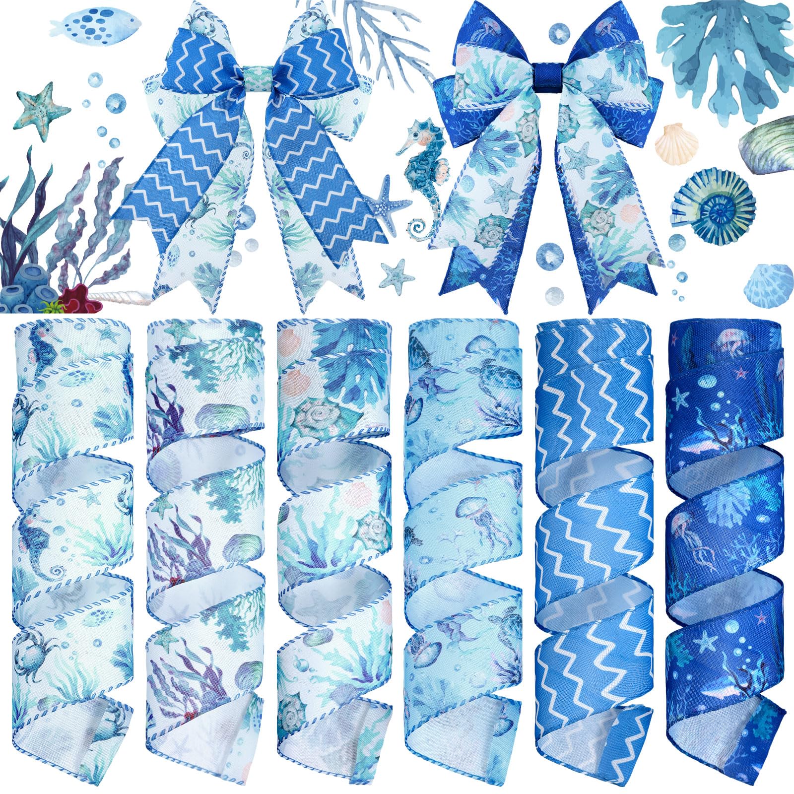 Amazon.com: Wavyknot 6 Rolls 30 Yards Summer Starfish Ribbons Wired for ...