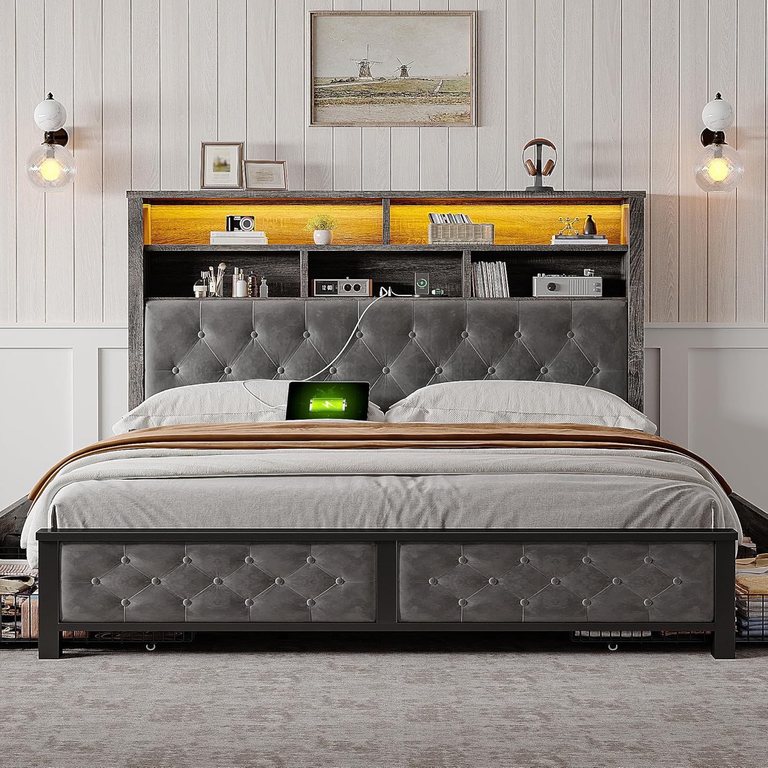 Images showing thick wooden strips for support, simple installation details, and a bold metal frame for stability.