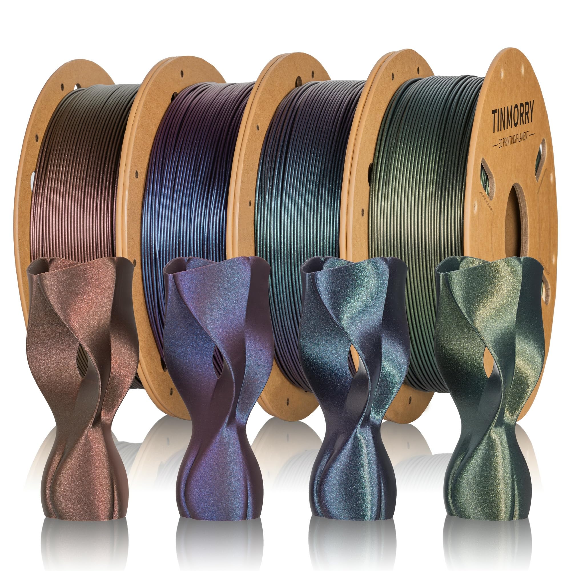 TINMORRY Galaxy PLA Filament Bundle, 3D Printer Filament 1.75 mm Multicolor Pack, Galaxy Purple &amp; Galaxy Green &amp; Galaxy Bule &amp; Galaxy Brown, 750g x 4 Spools