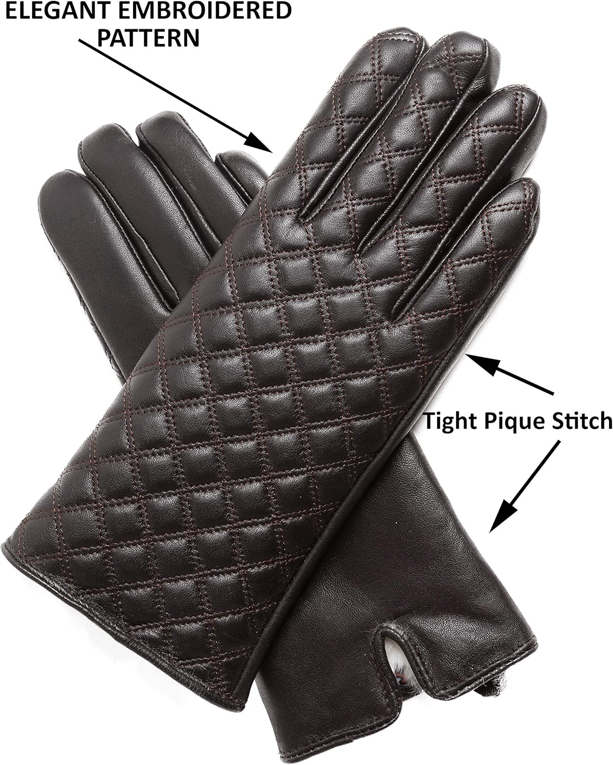 Women's Rabbit Fur Lined Sheepskin Leather Gloves, Touchscreen, Winter Leather Gloves for Women, Gift Box