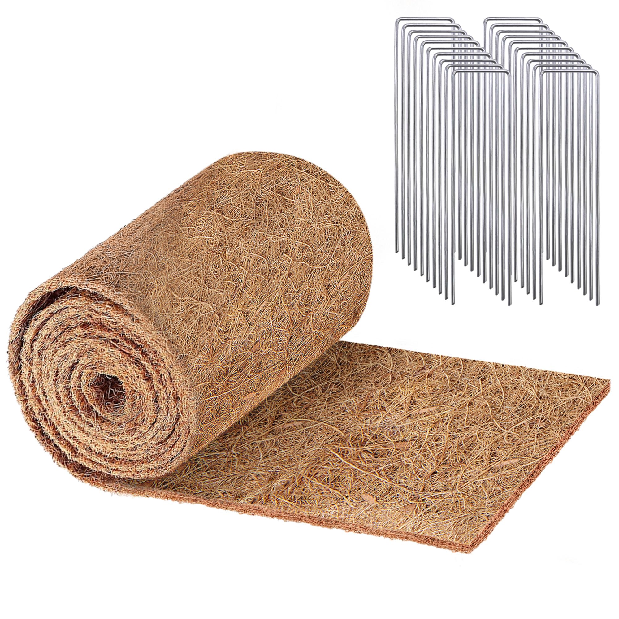Natural Mulch Roll for Landscaping,120” x 6.3” Roll, 20 U-Shaped Steel Stakes, Botanical Garden Barrier is Suitable for Use On Plants, Vegetables and Flowers