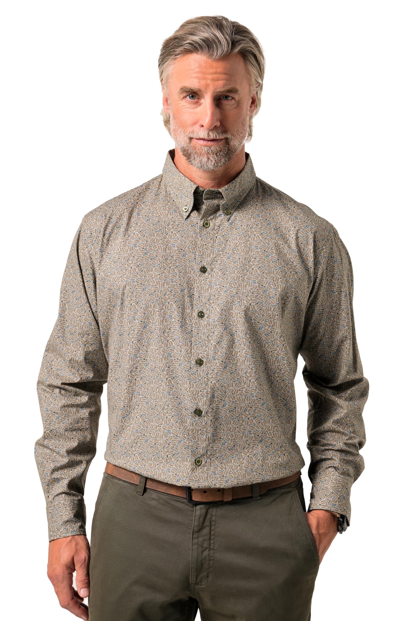 Boston Park Herren große Größen Übergrößen Menswear L-8XL Hemd, Langarm, Buttondown-Kragen, Alloverprint, Comfort Fit 842080