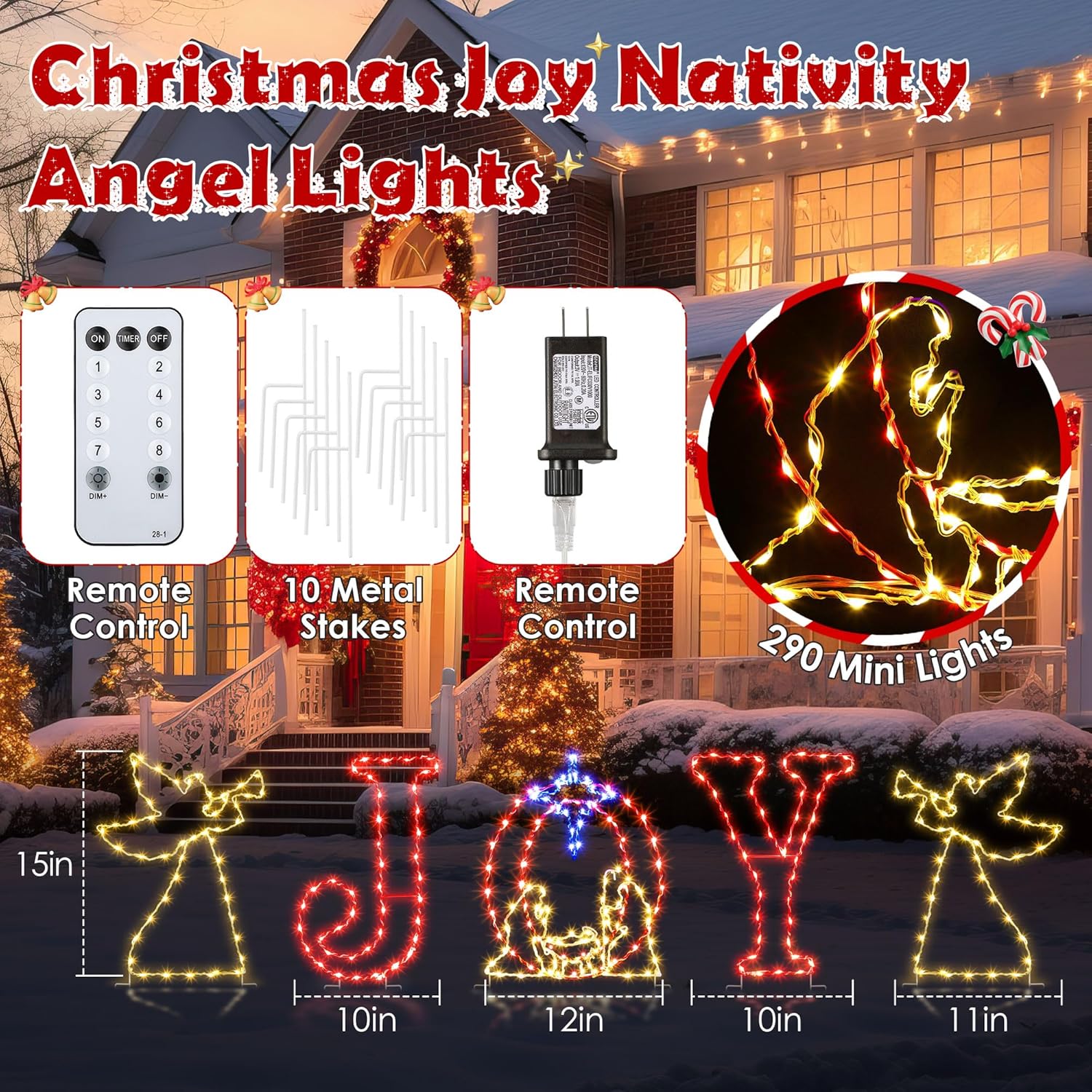 5 Pcs 51'' Christmas Joy Nativity Angel Lights Decorations for Yard, Religious Scenes Window Silhouette with 8 Modes and Timer, Remote Control Xmas Garden Decor with Stake for Home Lawn Pathway(Blue)
