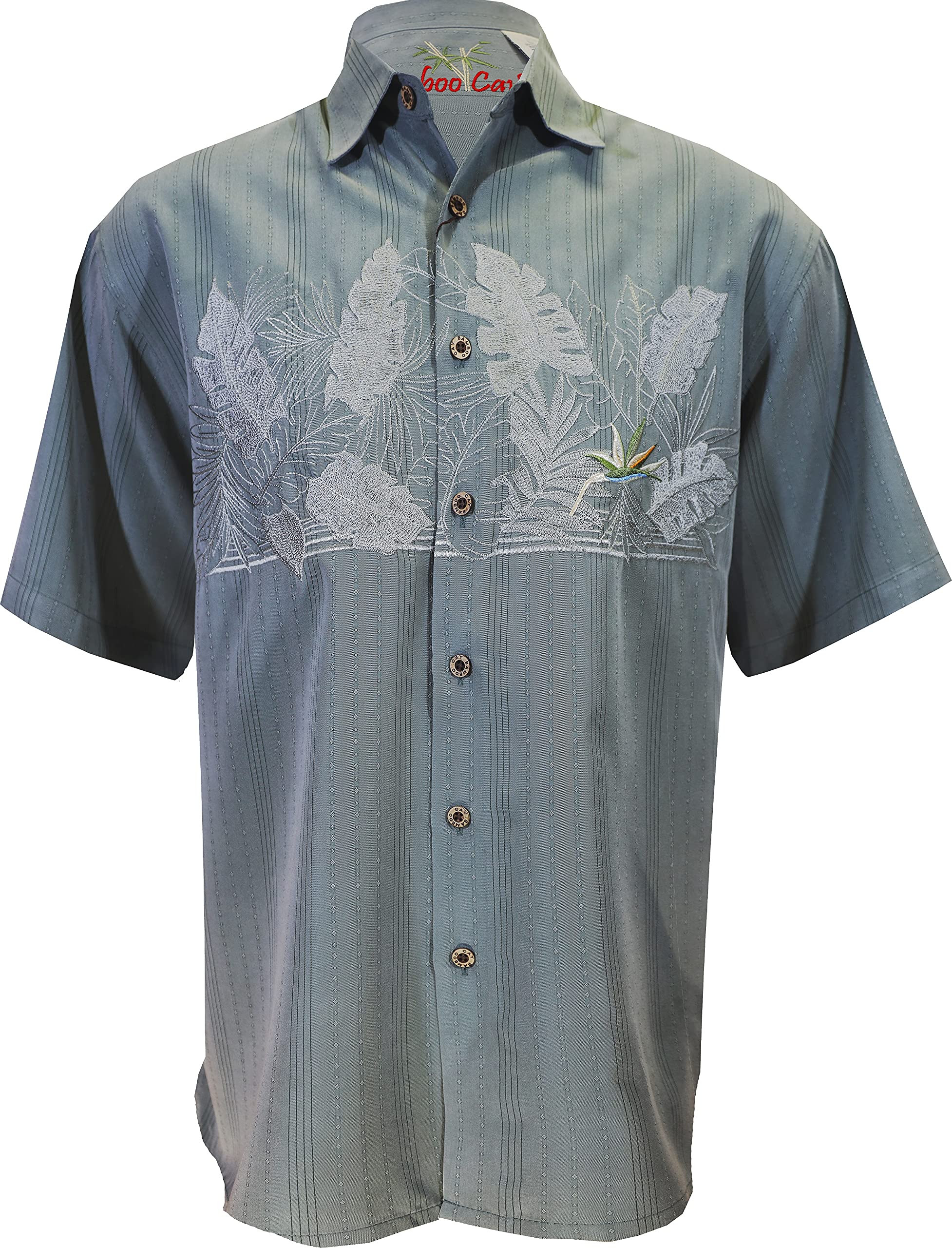 Bamboo CayMen's Chest Bird of Paradise Tropical Style Embroidered Shirt
