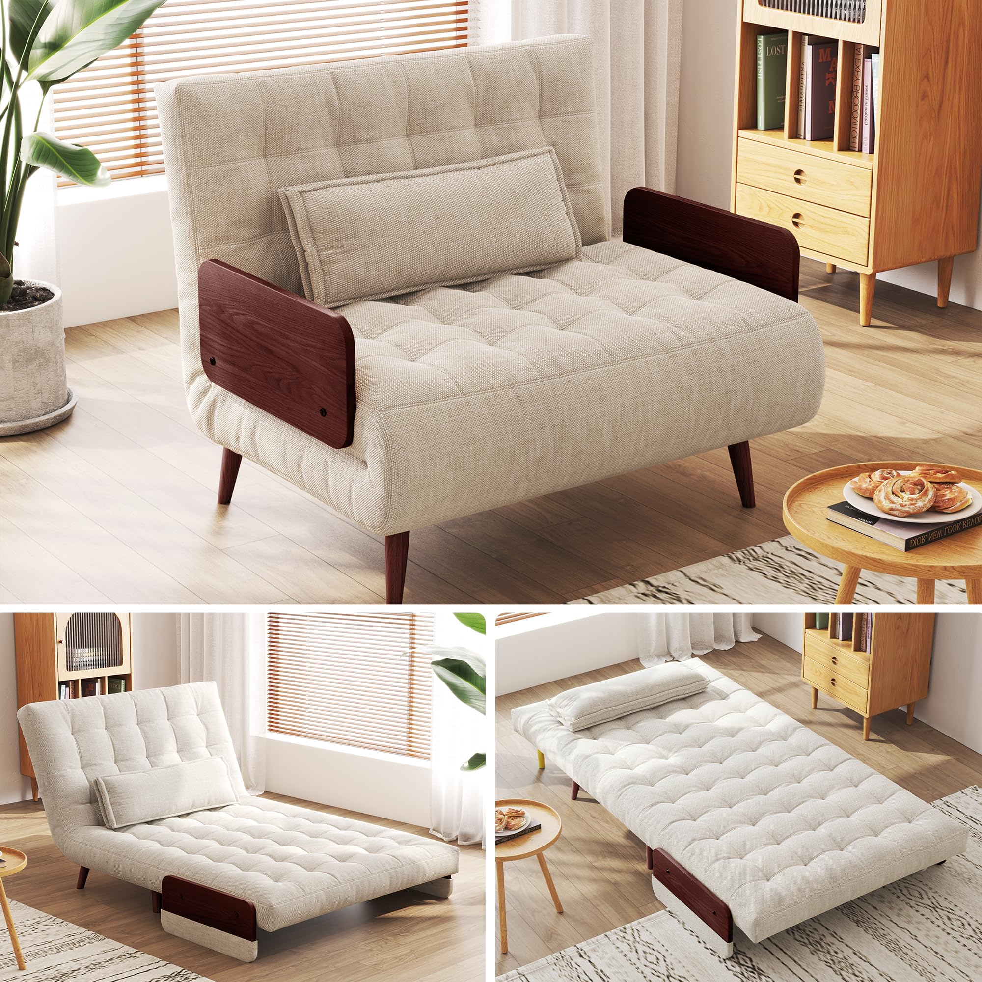 JASIWAY Mid-Century Walnut Sleeper Chair
