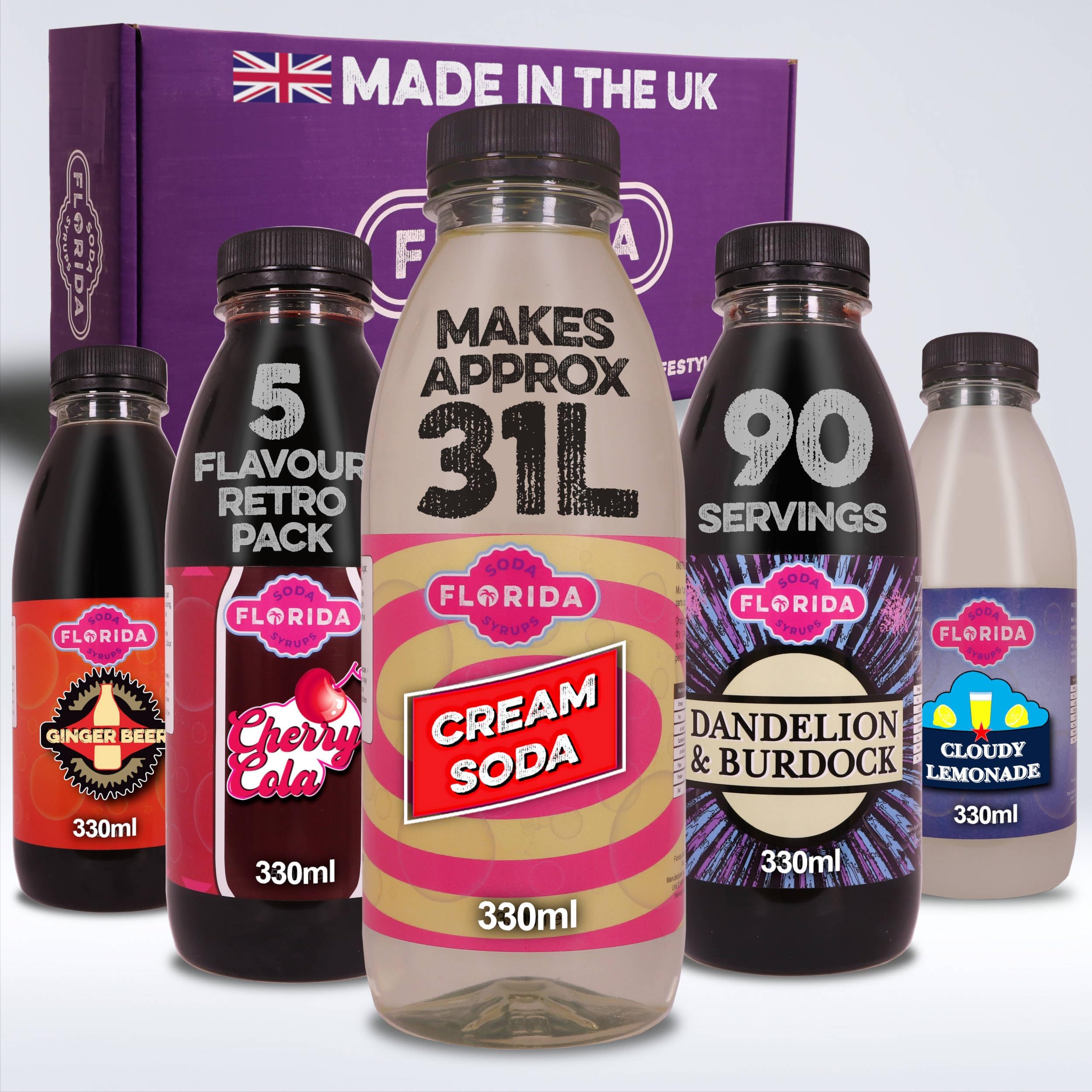 Florida Soda Syrup Compatible With Sodastream - Retro Flavours Aspartame Free Cream Soda, Cloudy Lemonade, Ginger Beer, Cherry Cola & Dandelion and Burdock