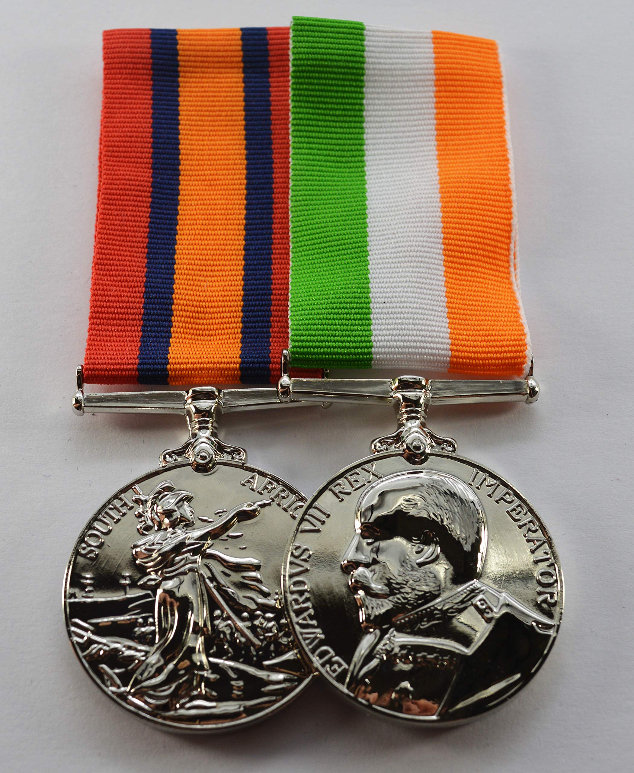 The Commemorative Coin Company King and Queen's South Africa War Medal Replicas in Silver. Victoria, Edward VII Boer Wars. Full size, Replica, Silver Finish
