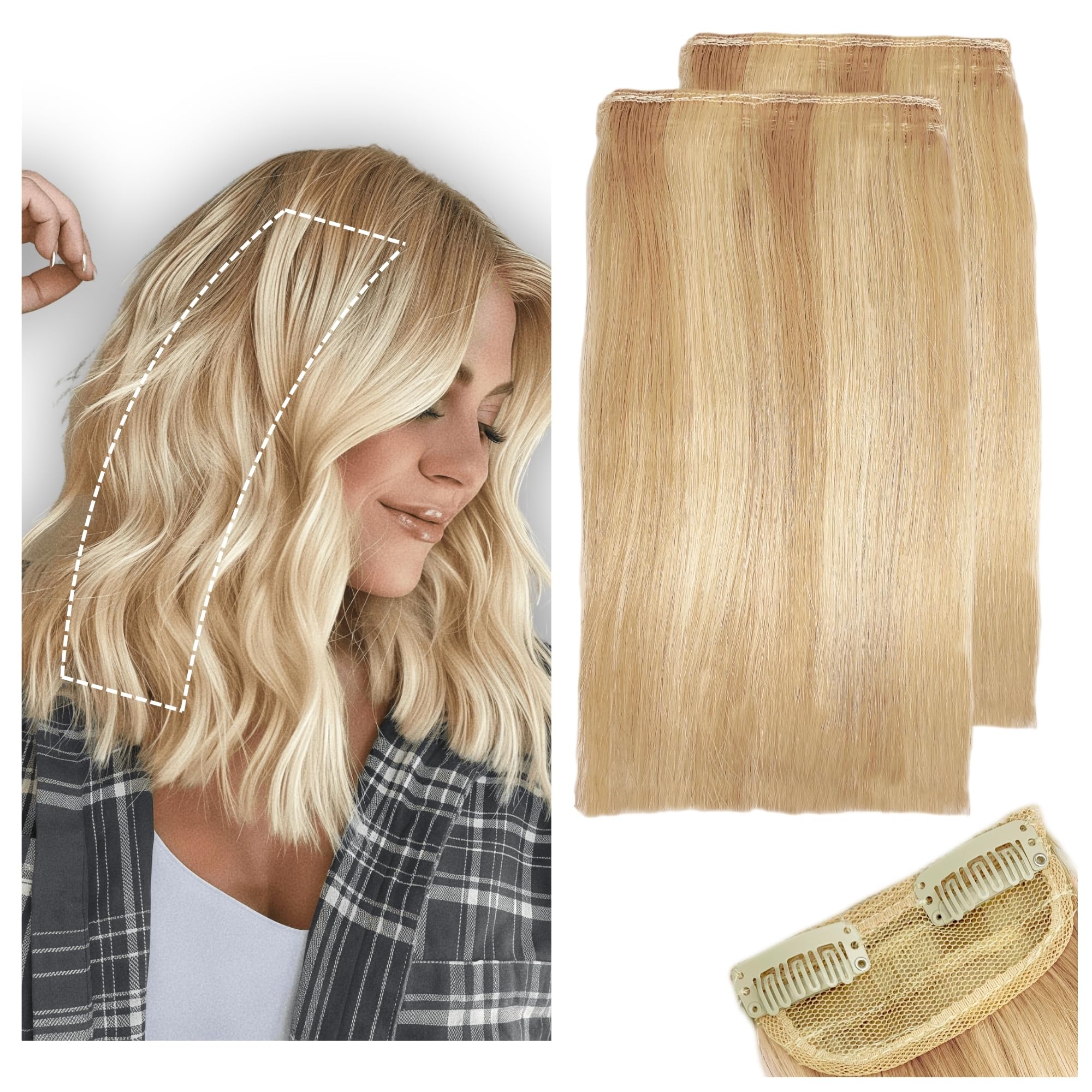 2 Pcs Short Hair Extensions, Human Hair Pieces for Women Adding Volume 12 Inch Dark Blonde and Bleach Blonde