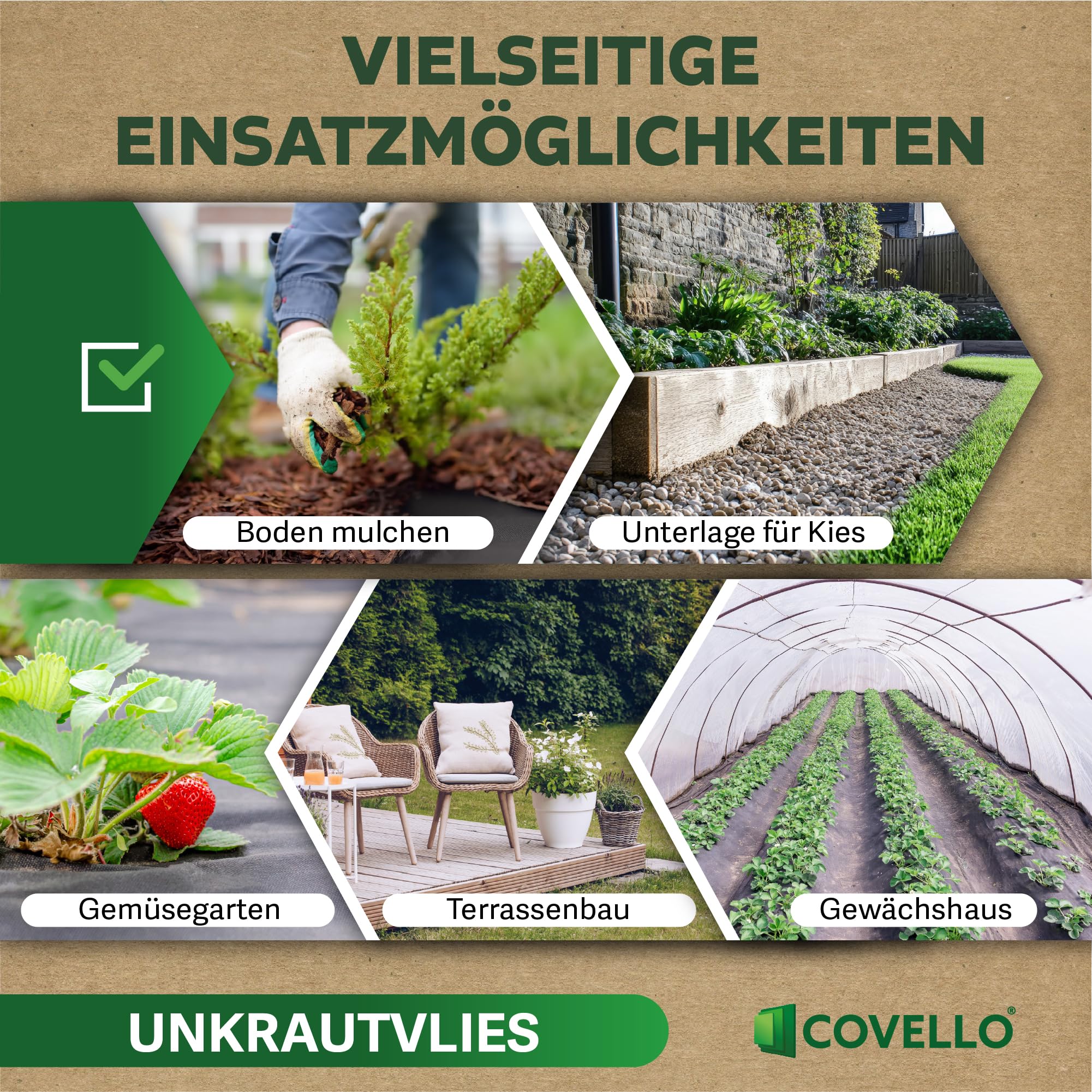 Covello Unkrautvlies 40m² Premium Line - Unkrautfolie wasserdurchlässig - Unkrautvlies für Garten - Gartenvlies gegen Unkraut hohe UV-Stabilisierung (40m x 1m) - reißfestes Unkrautvlies 50g/m²