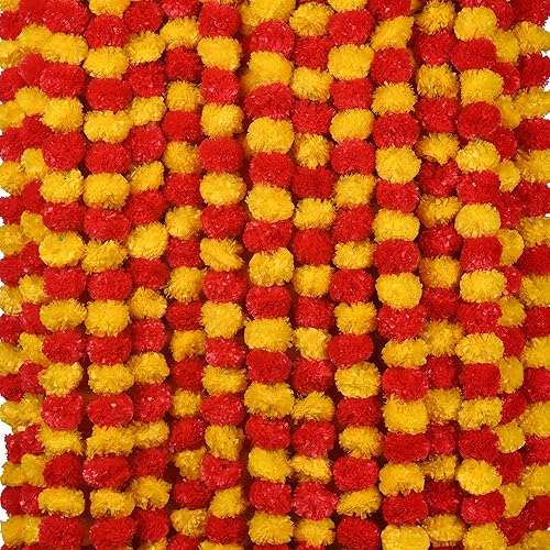 Vista 33 de Guirnalda de caléndula para decoración, 5 piezas de 5 pies de largo, flores artificiales de caléndula de caléndula, decoración india para Pooja