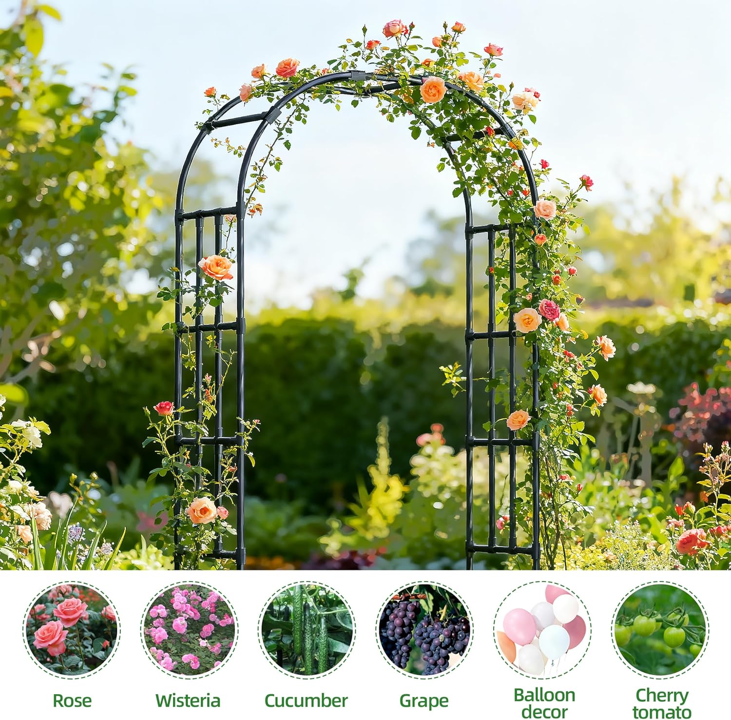 Garden Arch Trellis,6.9FT(210cm) Metal Garden Arbor Trellis for Climbing Plants Outdoor,Large Wedding Arch for Ceremony,Black Garden Archway Trellises Decoration for Lawn,Patio,Backyard