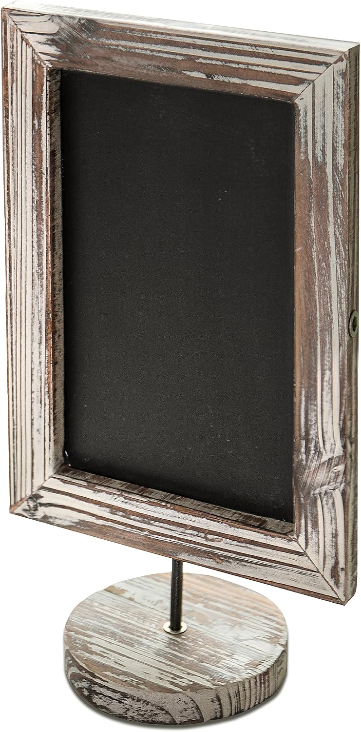 MyGift Torched Wood Tabletop Mini Chalkboard Sign with Stand, Small Table Menu Vertical or Horizontal Framed Message Board