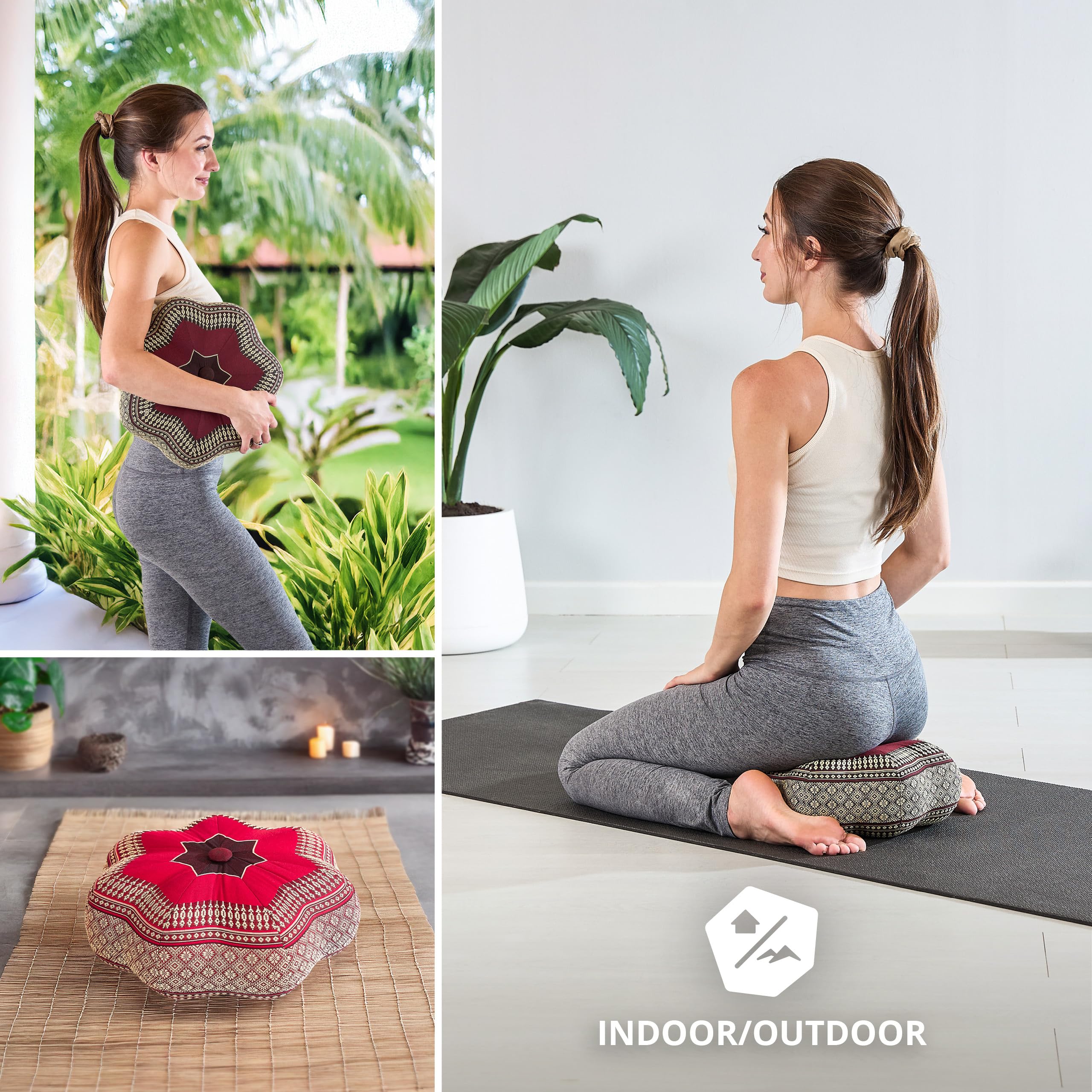 livasia cuscino da meditazione a stella - Ø 30x15cm - cuscino per yoga kapok, pouf, cuscino per pavimento yoga meditazione zen, cuscino zafu giardino balcone, fatto a mano (Bordeaux)